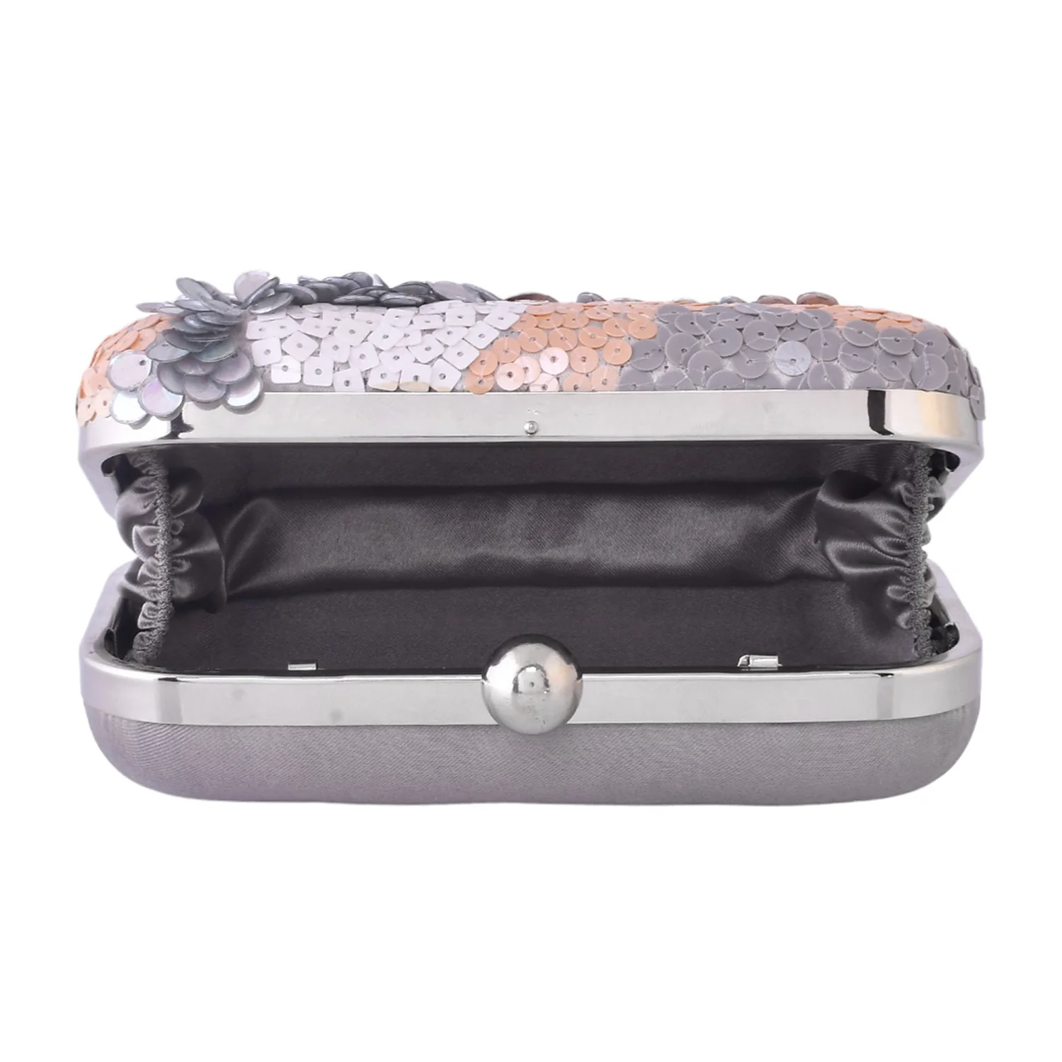 Trendy Bags Grey Sequins and Gems Clutch - Image 8