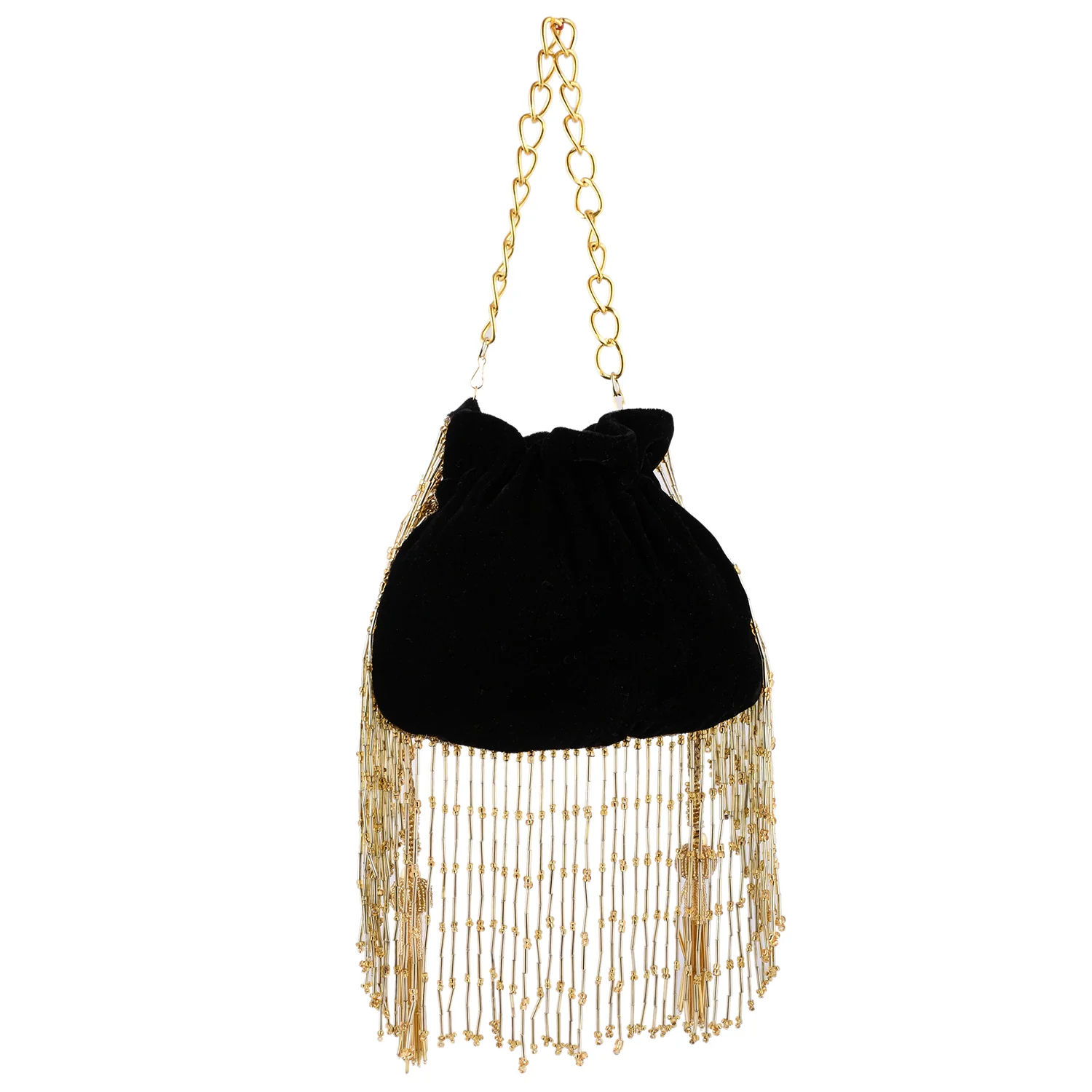 Trendy Bags Multicolored Sequins Embellished Tasseled Black Potli - Image 6