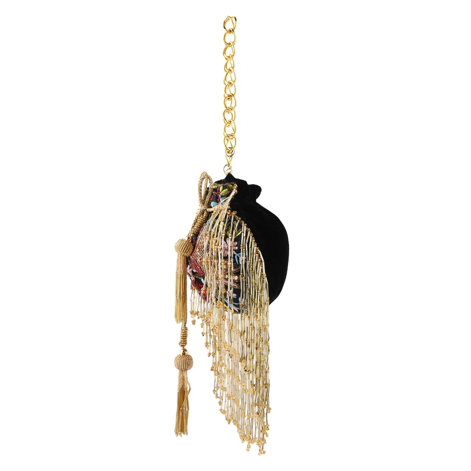 Trendy Bags Multicolored Sequins Embellished Tasseled Black Potli - Image 7
