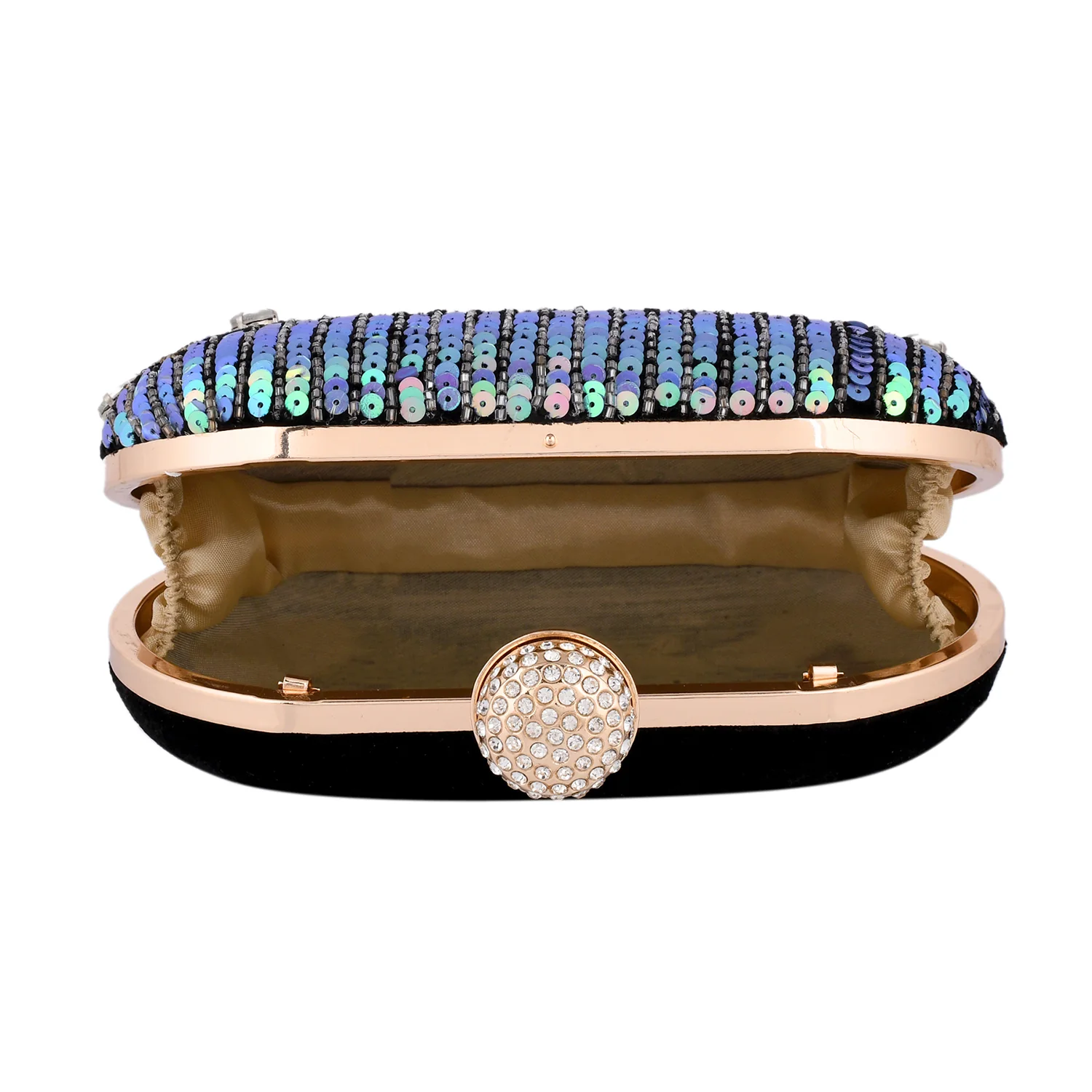 Trendy Bags Multicolored Stones Embellished Black Clutch - Image 8