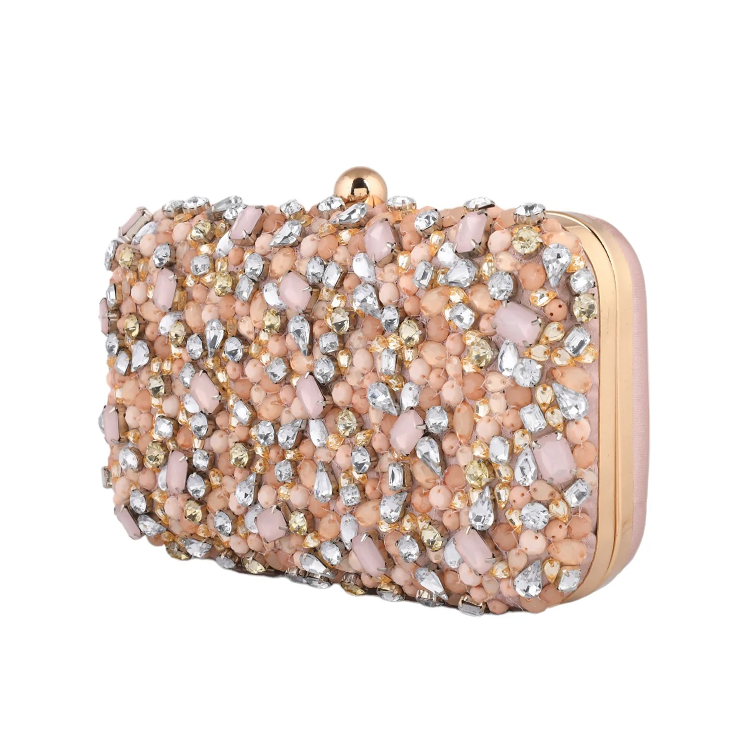 Trendy Bags Peach Coloured Stones Clutch - Image 7