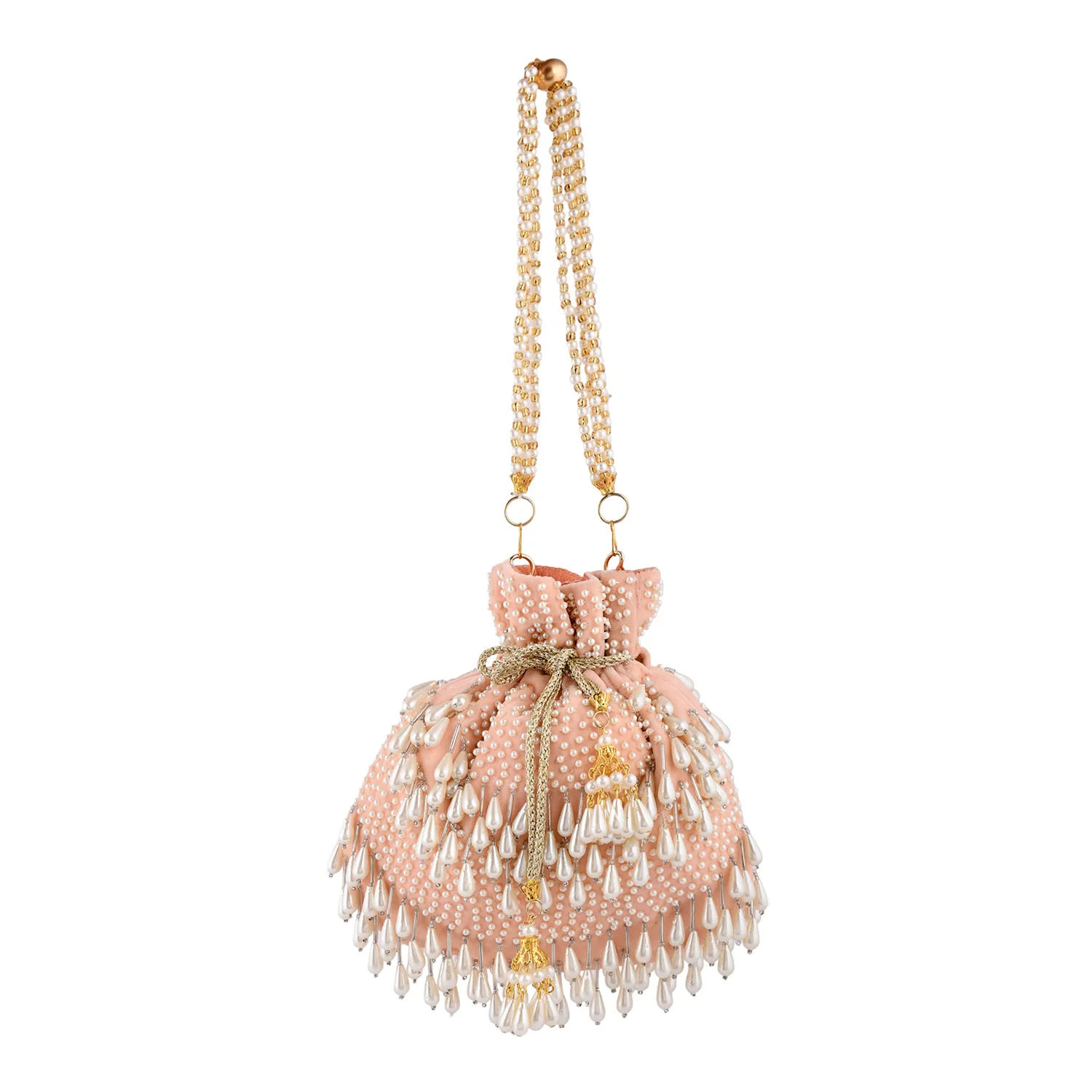 Trendy Bags Peach Pearl Embellished Potli - Image 4