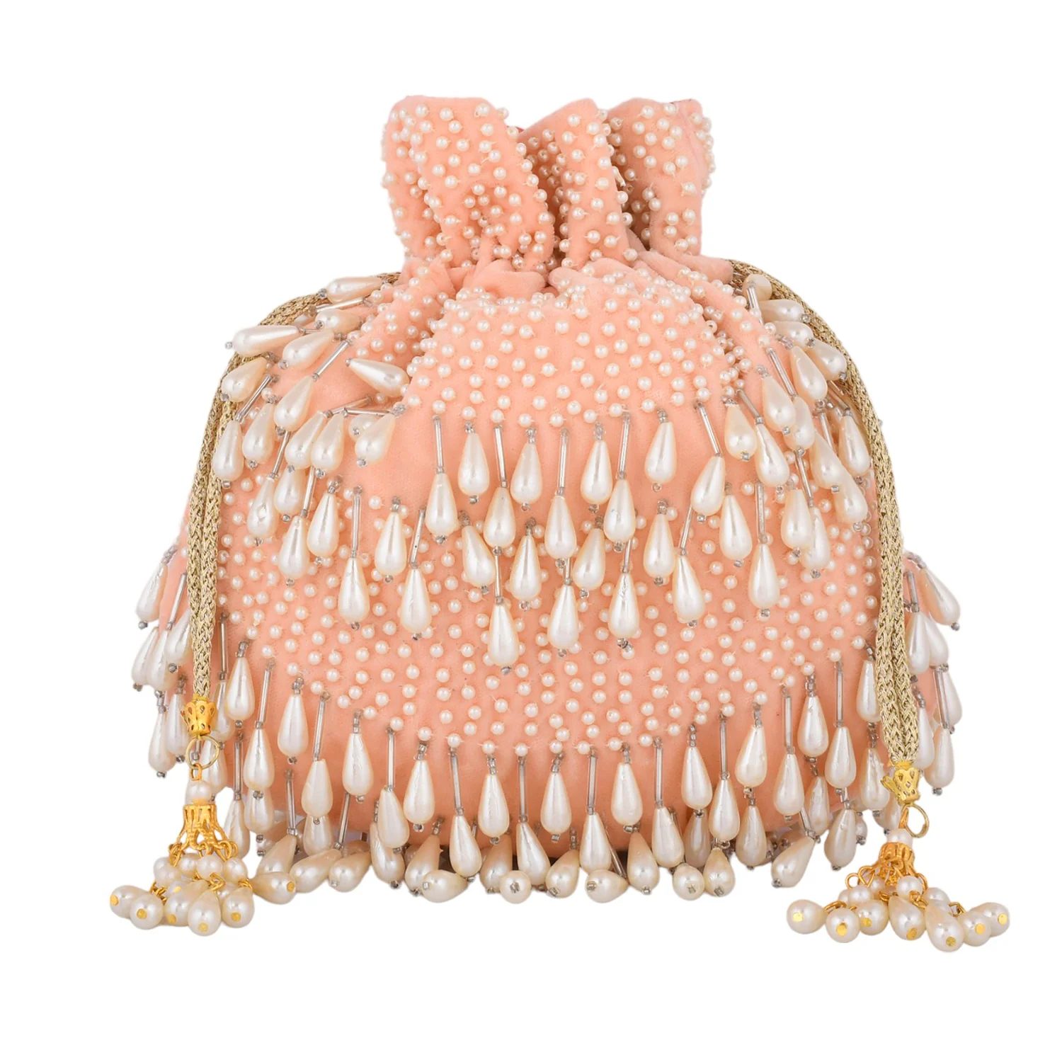 Trendy Bags Peach Pearl Embellished Potli - Image 5