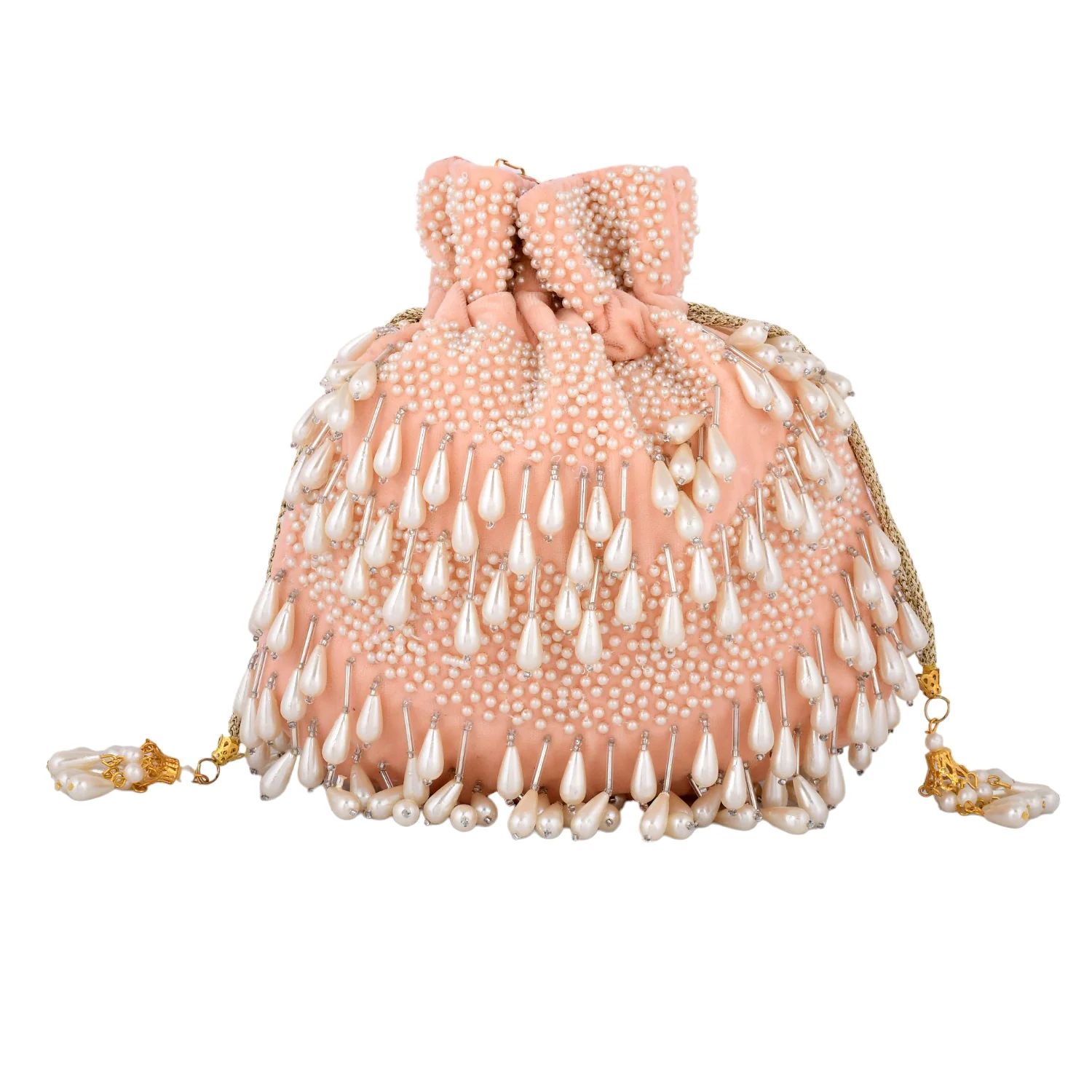 Trendy Bags Peach Pearl Embellished Potli - Image 6