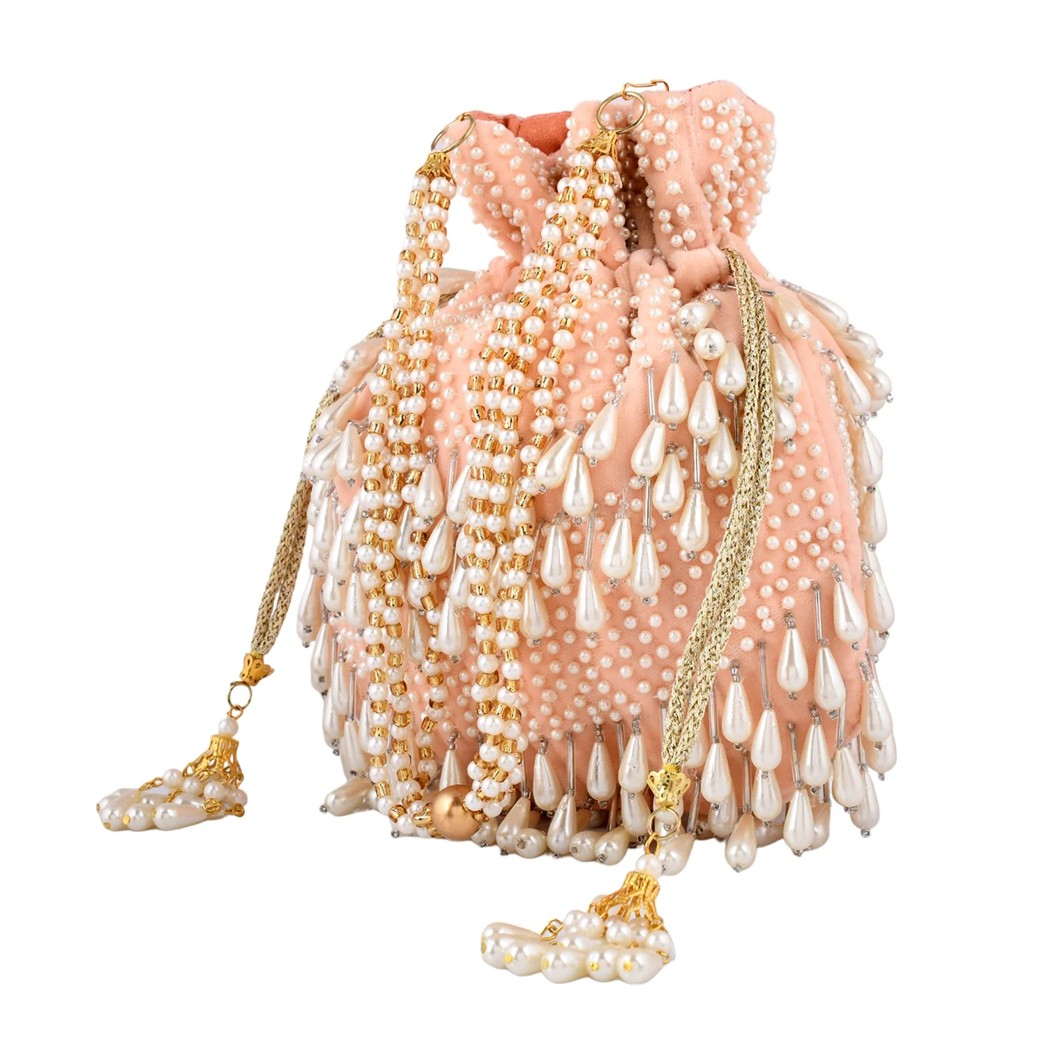 Trendy Bags Peach Pearl Embellished Potli - Image 7