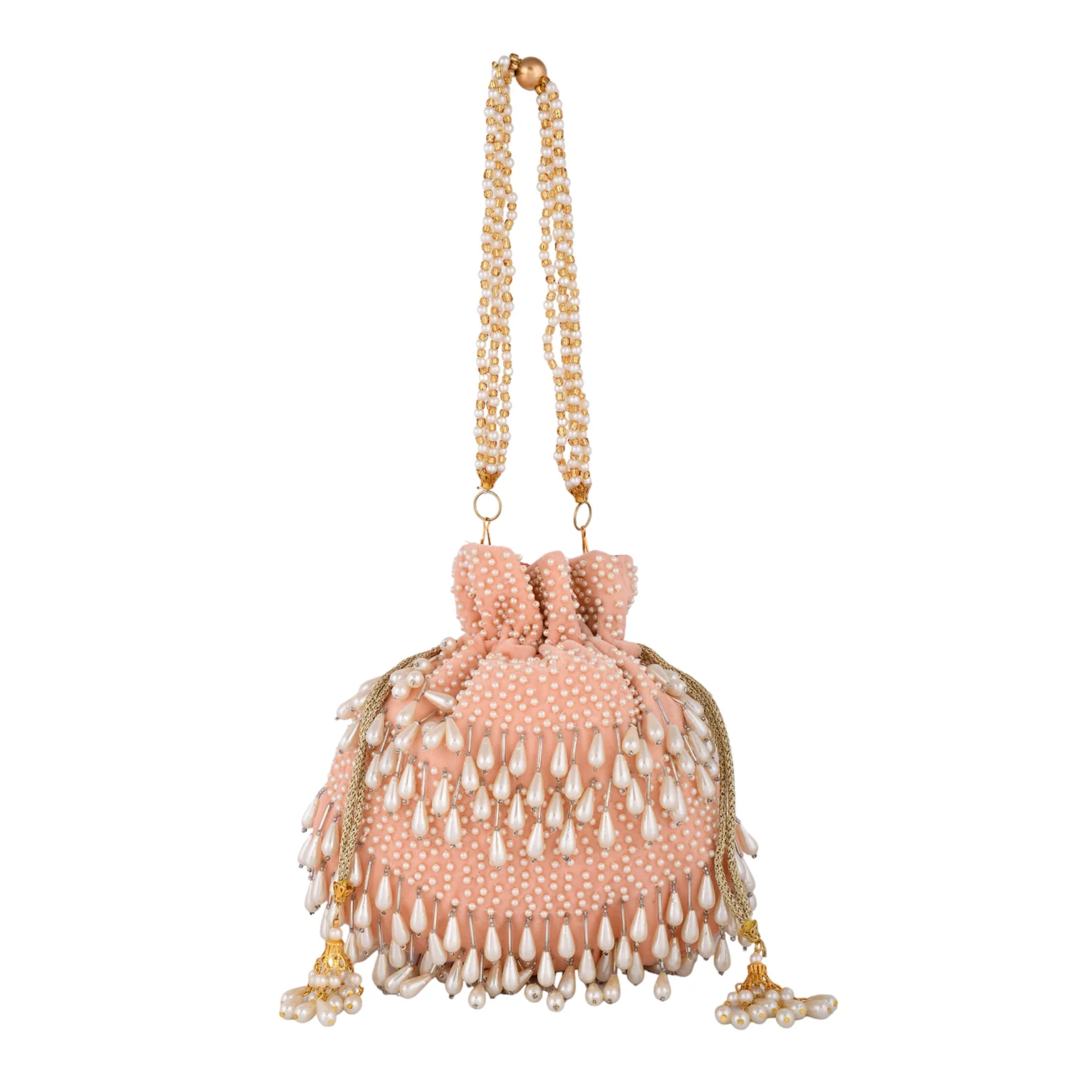Trendy Bags Peach Pearl Embellished Potli - Image 8