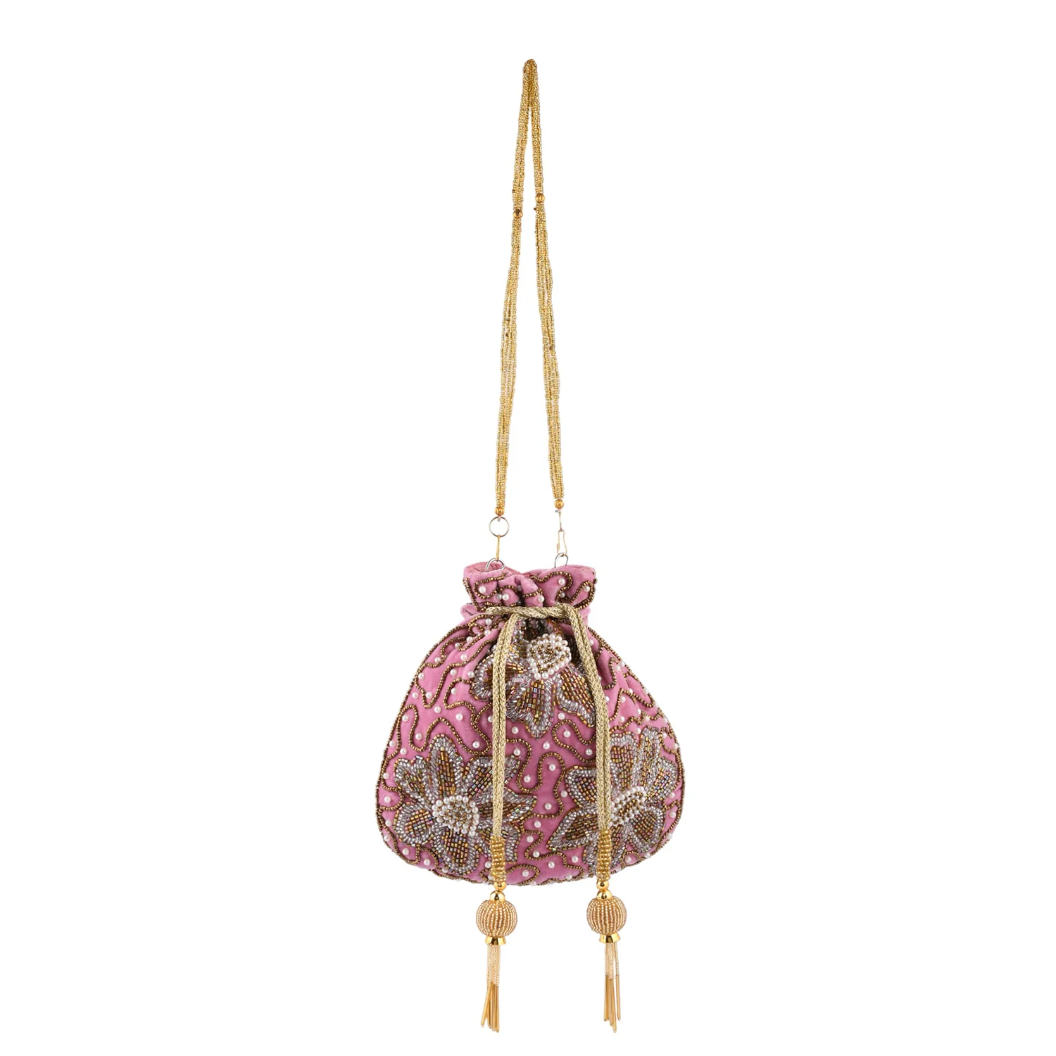 Trendy Bags Pink Beads Embellished Potli - Image 4