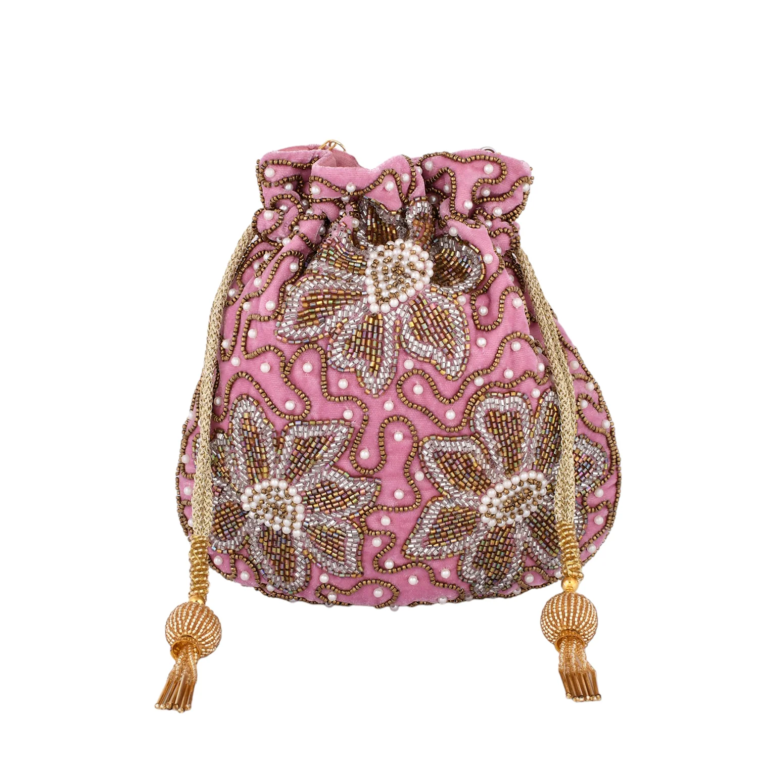 Trendy Bags Pink Beads Embellished Potli - Image 5