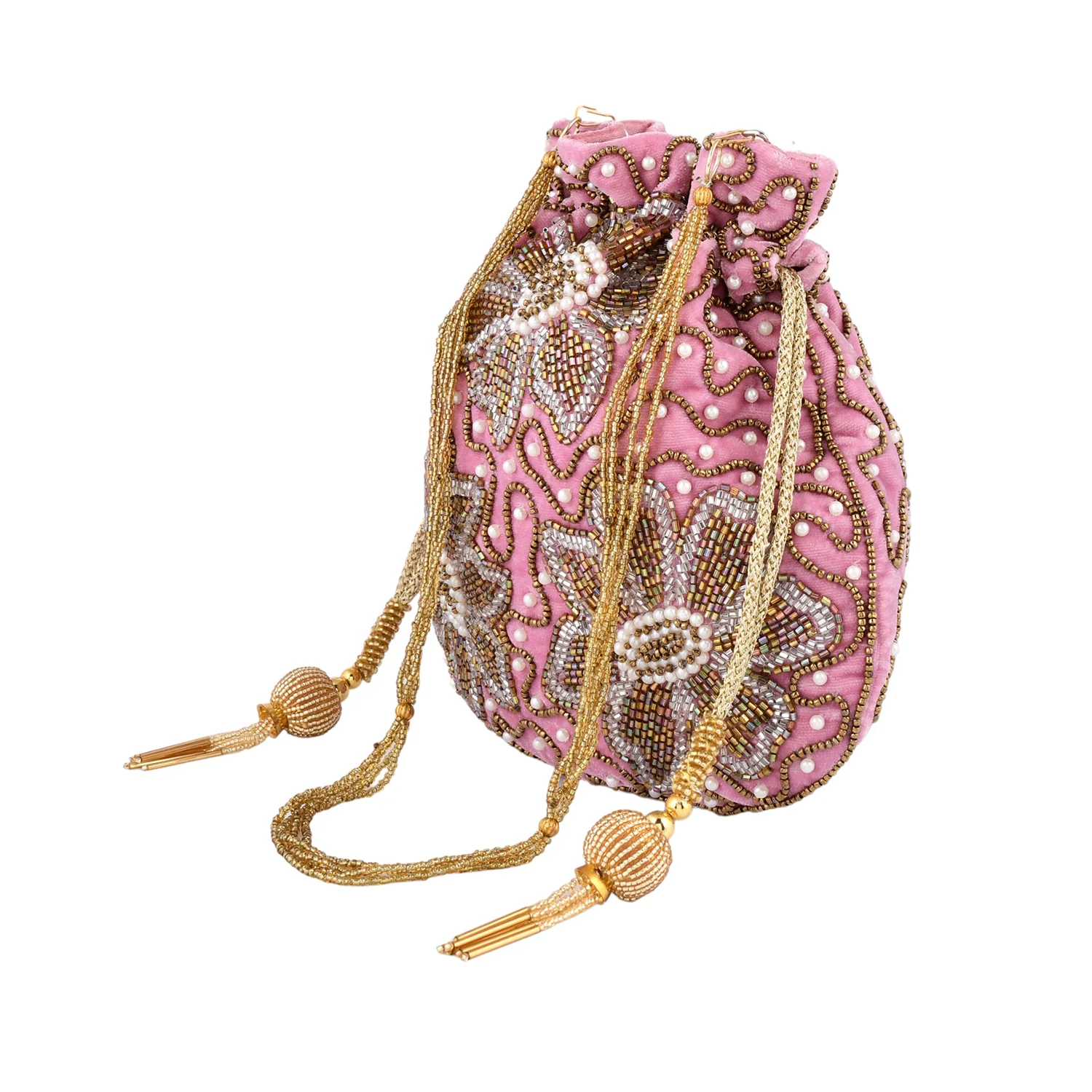 Trendy Bags Pink Beads Embellished Potli - Image 7