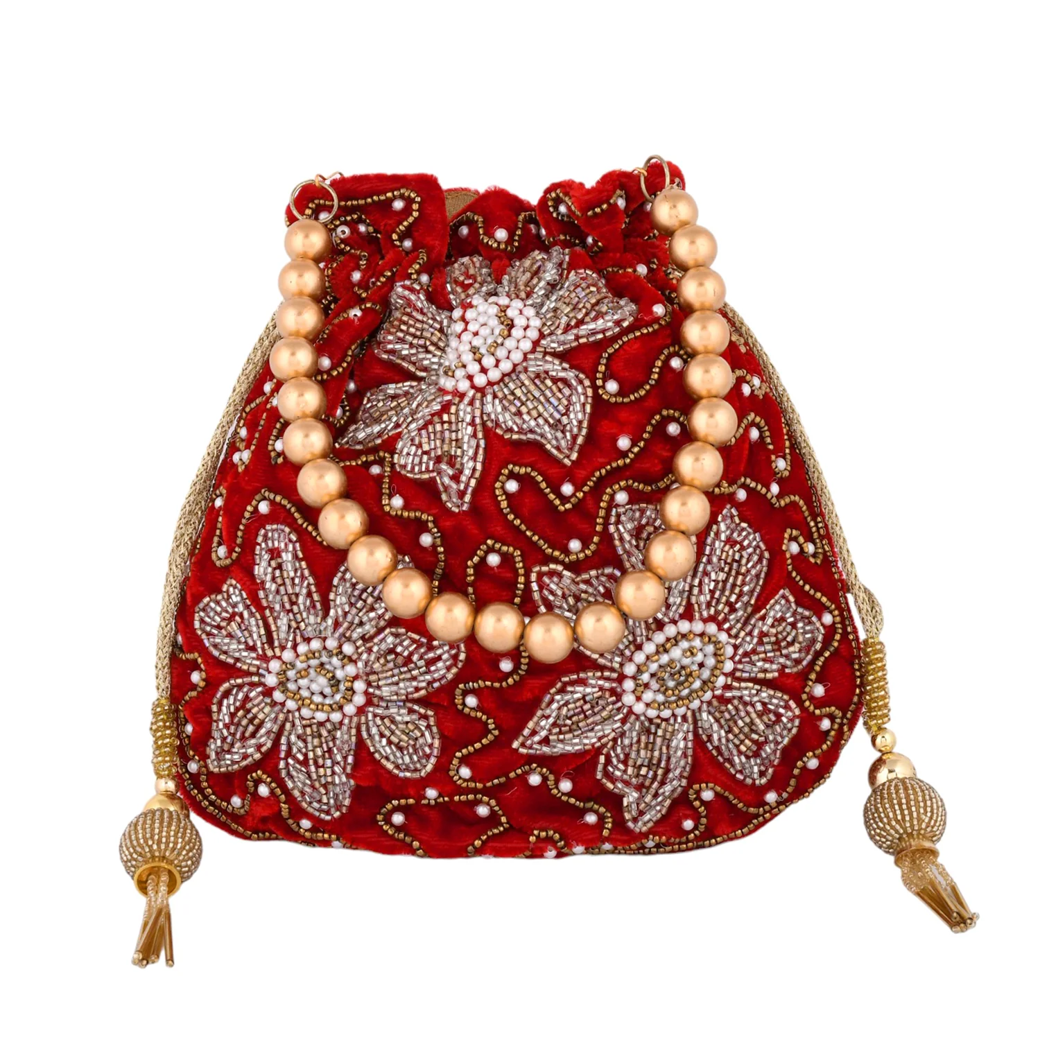 Trendy Bags Red Beads Embellished Potli - Image 5