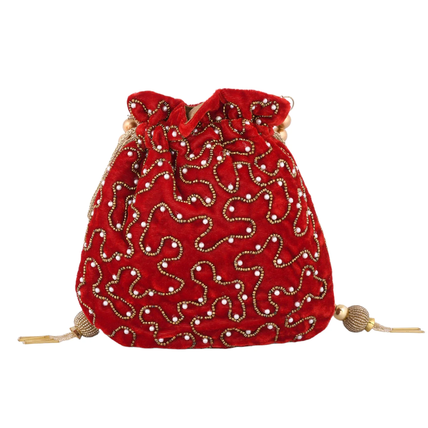 Trendy Bags Red Beads Embellished Potli - Image 6