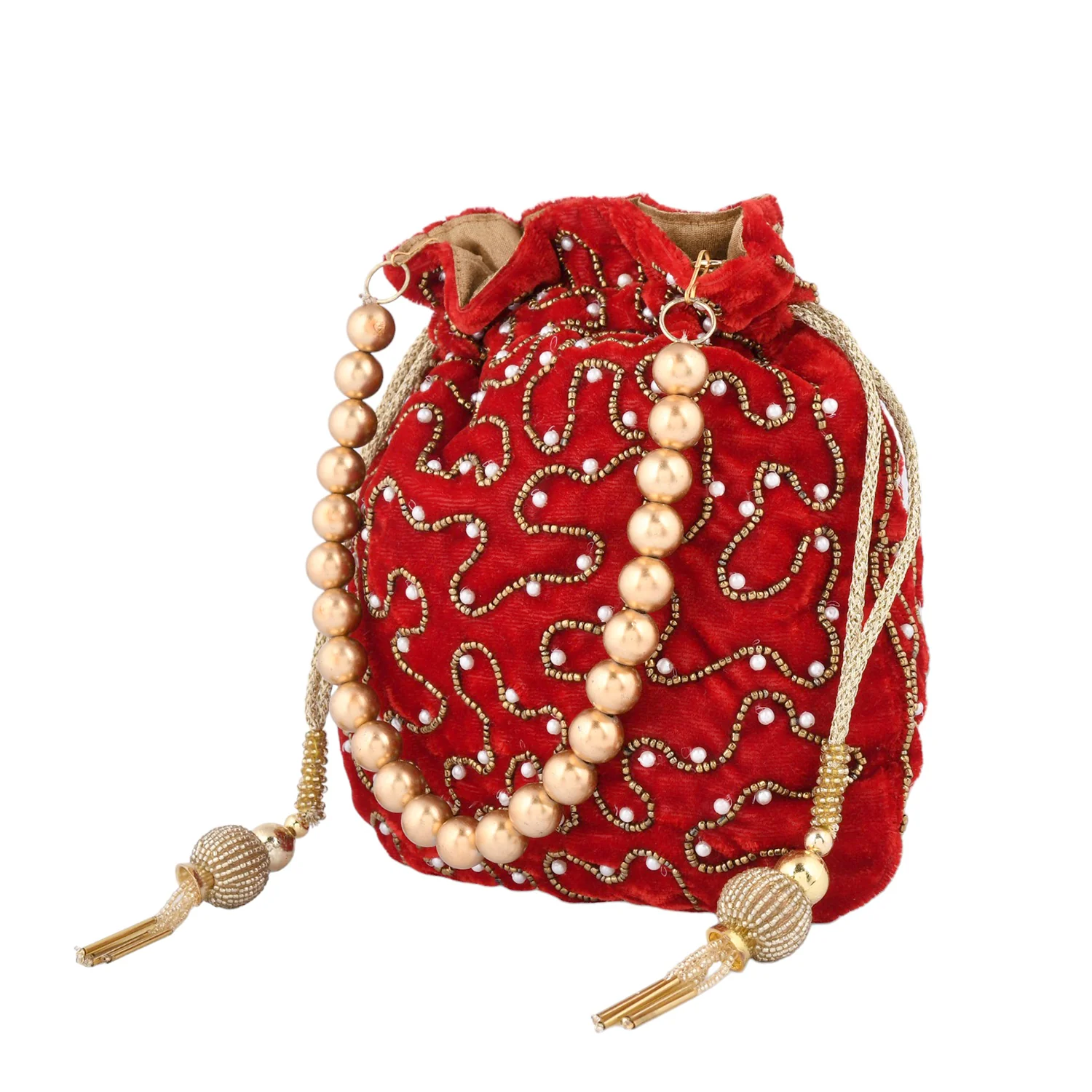 Trendy Bags Red Beads Embellished Potli - Image 8
