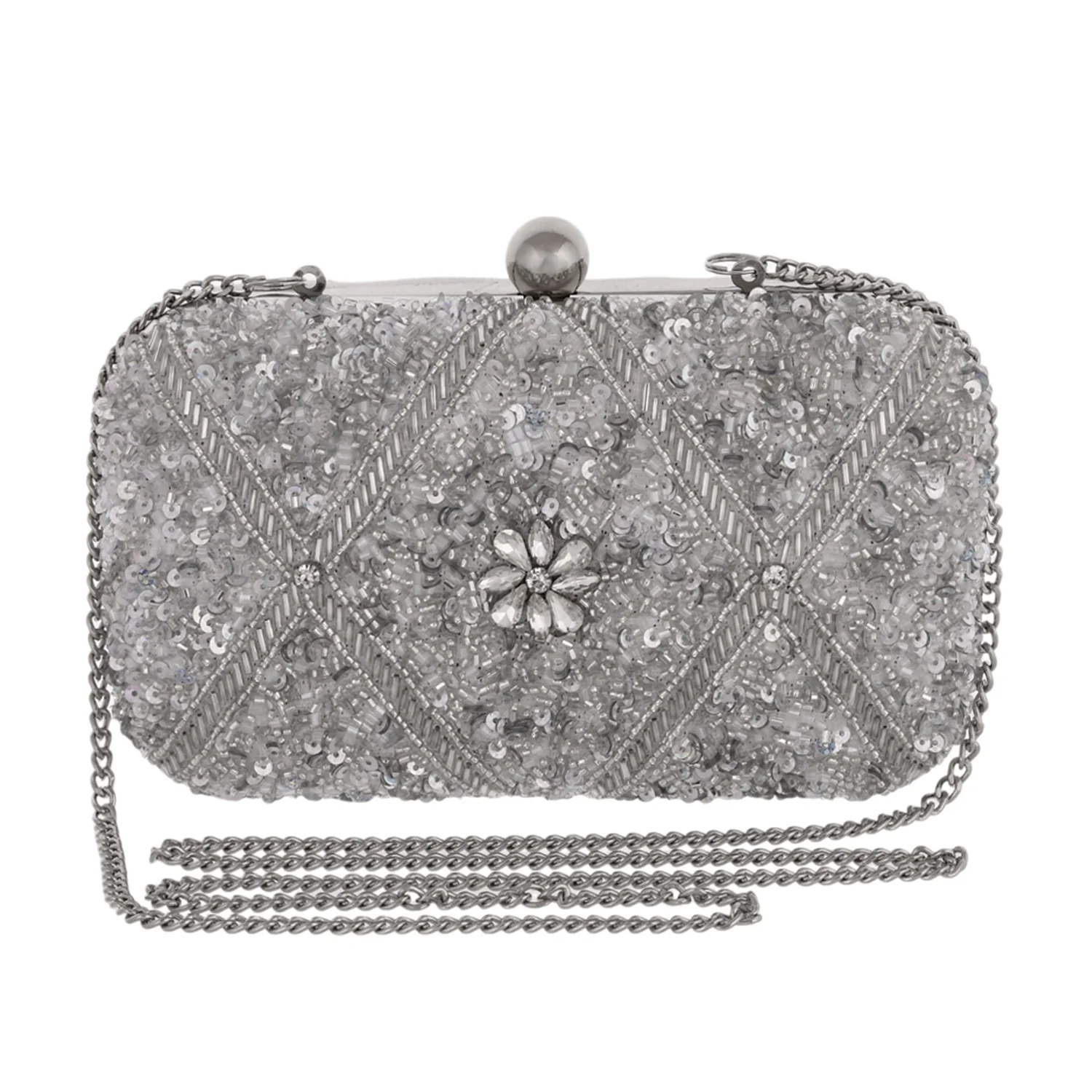 Trendy Bags Silver Sequins Studded Clutch - Image 3