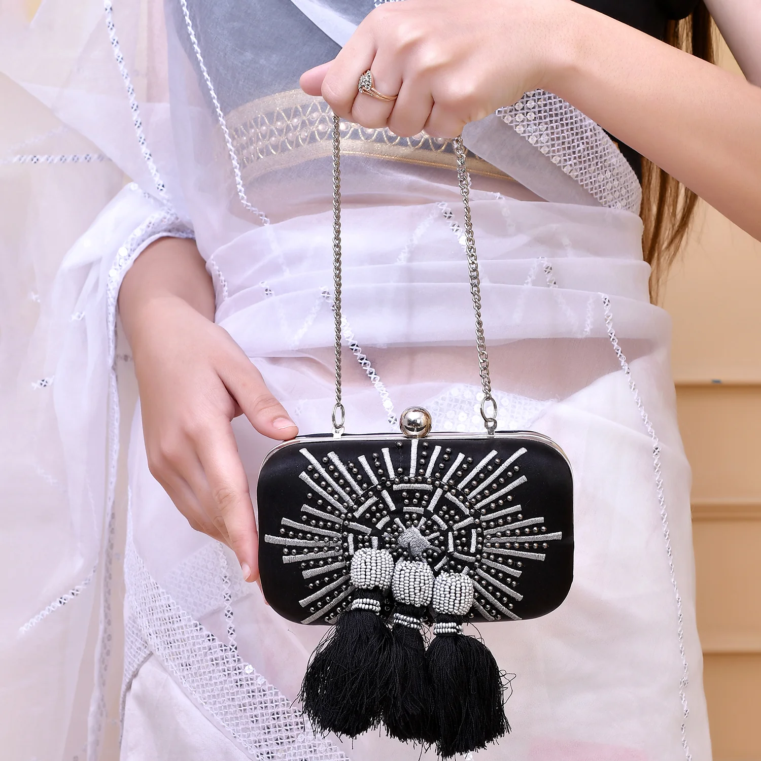 Trendy Bags Studded Tassels Clutch - Image 3