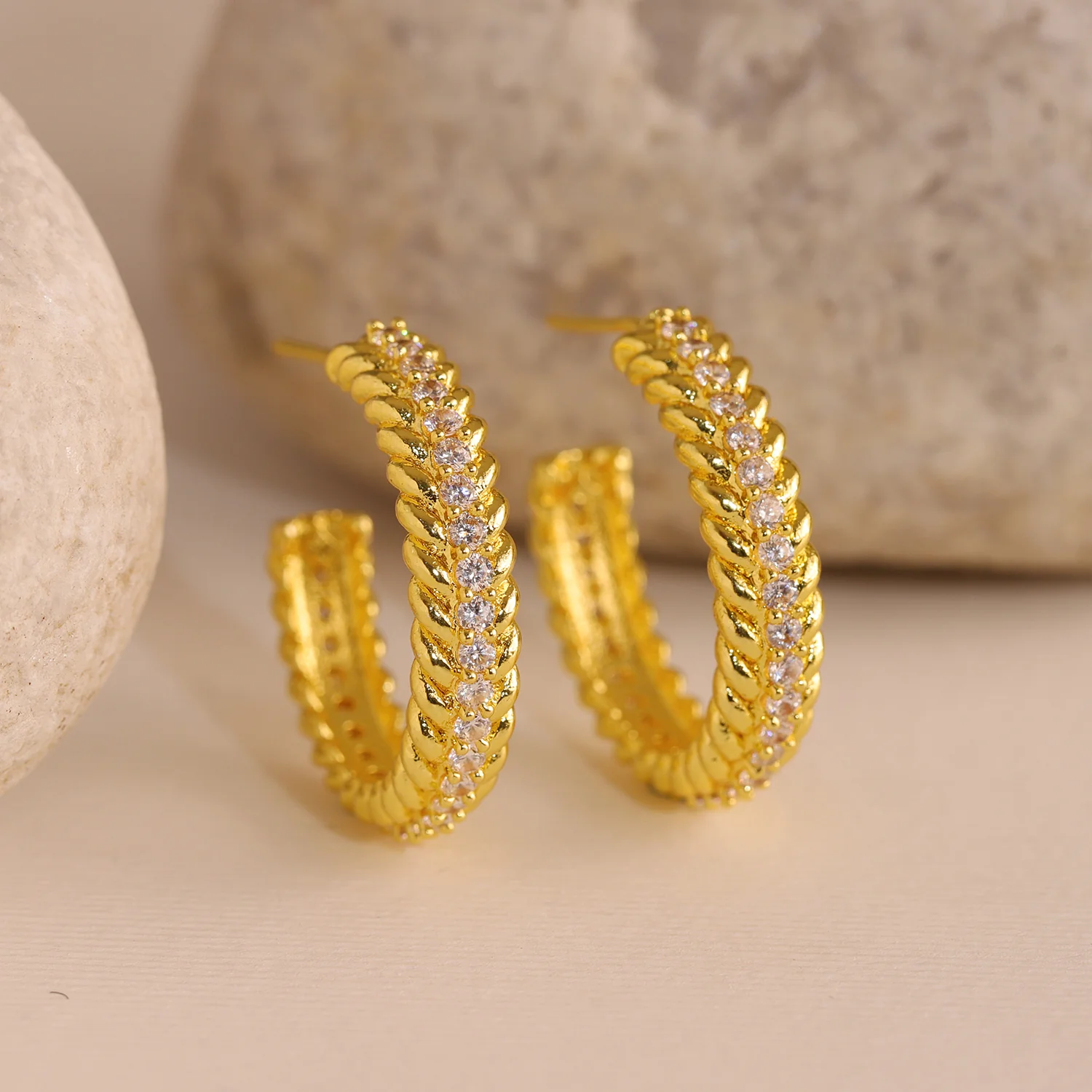 Trendy Earrings Fluted Twisted Hoop Earrings