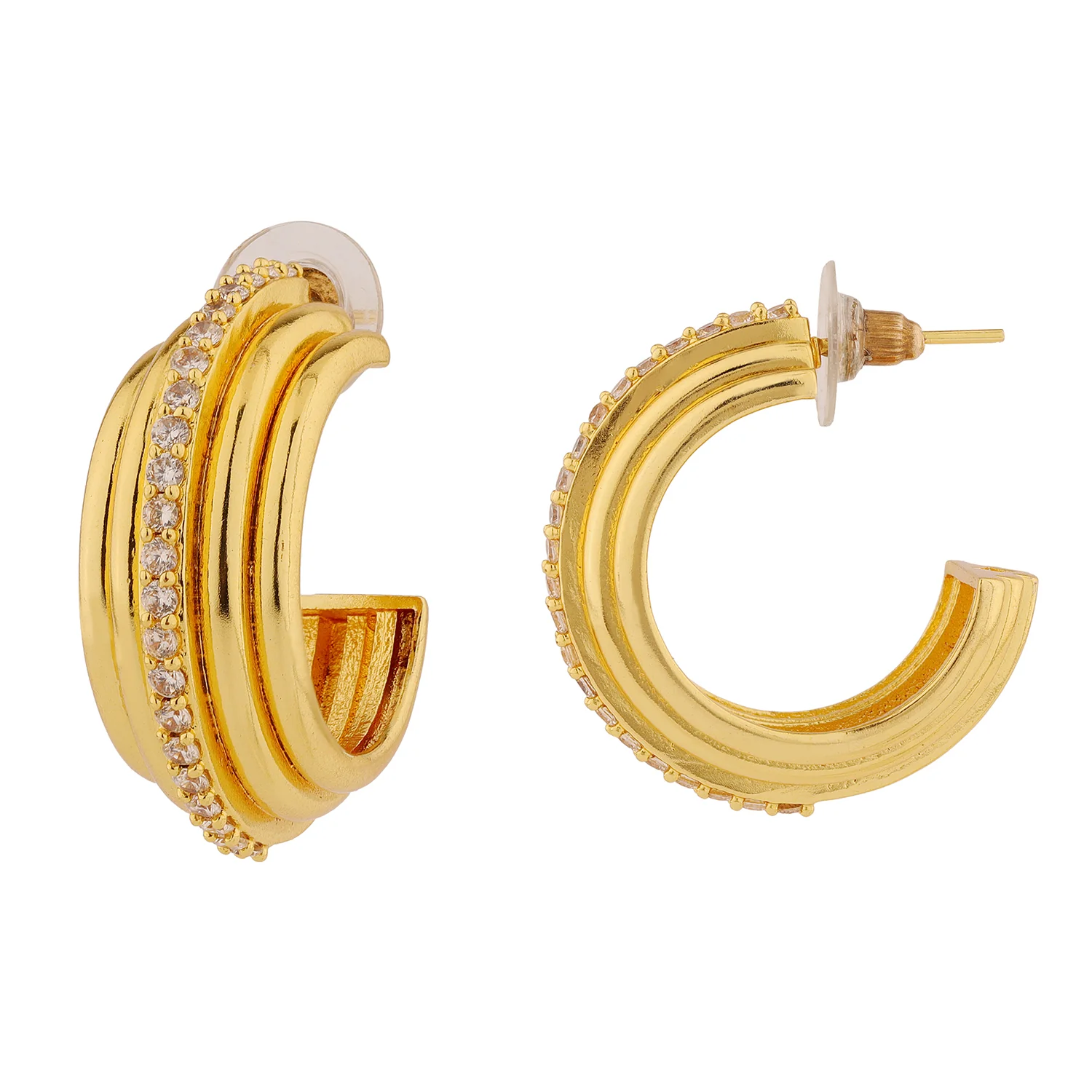 Trendy Earrings Studded Fluted Hoop Earrings - Image 3