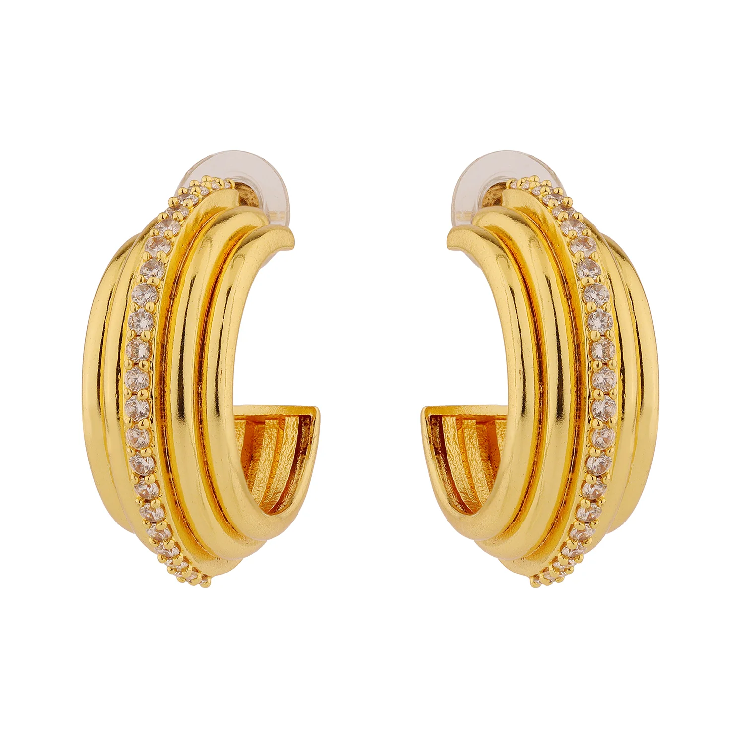Trendy Earrings Studded Fluted Hoop Earrings - Image 4