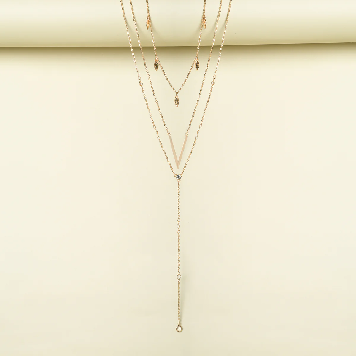 Trendy Essentials Contemporary Lightly Embellished Brass Gold Plated Layered Necklace
