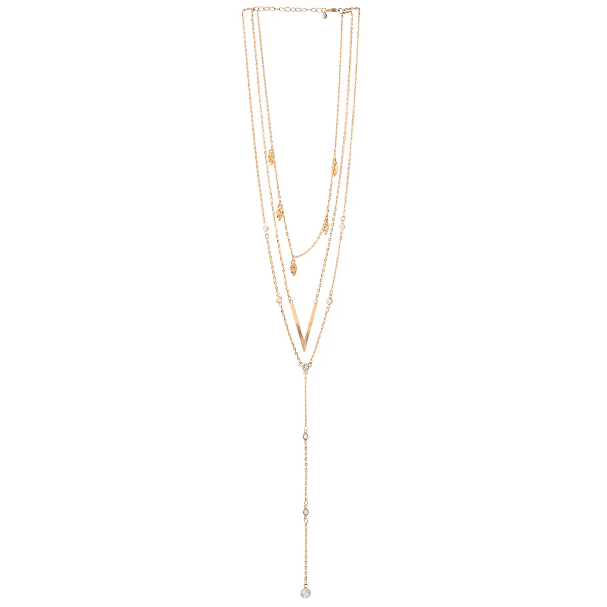 Trendy Essentials Contemporary Lightly Embellished Brass Gold Plated Layered Necklace - Image 3