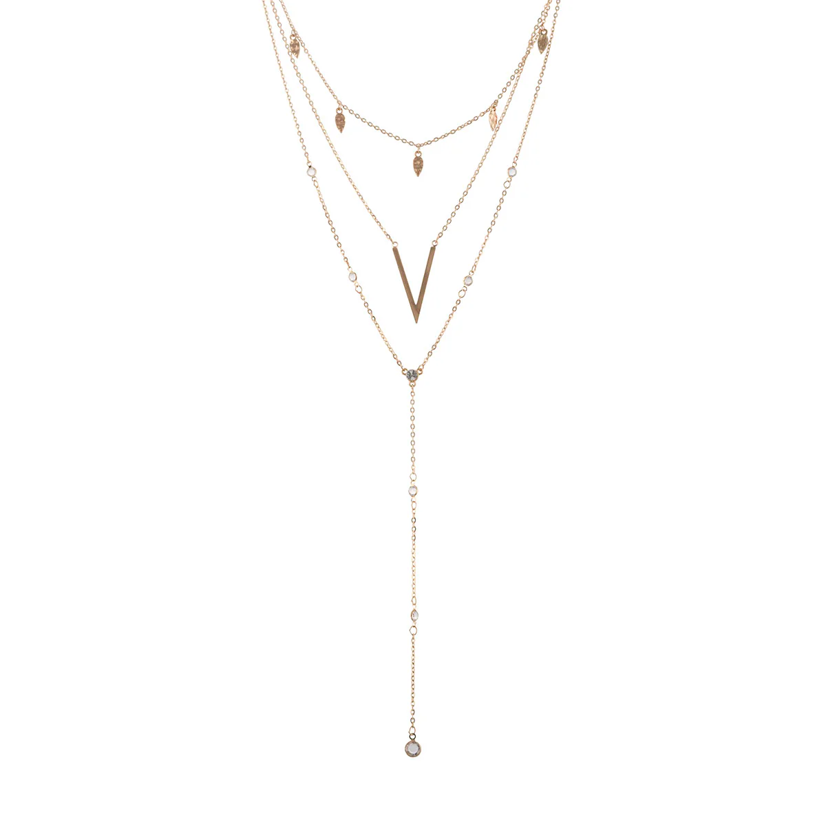 Trendy Essentials Contemporary Lightly Embellished Brass Gold Plated Layered Necklace - Image 4