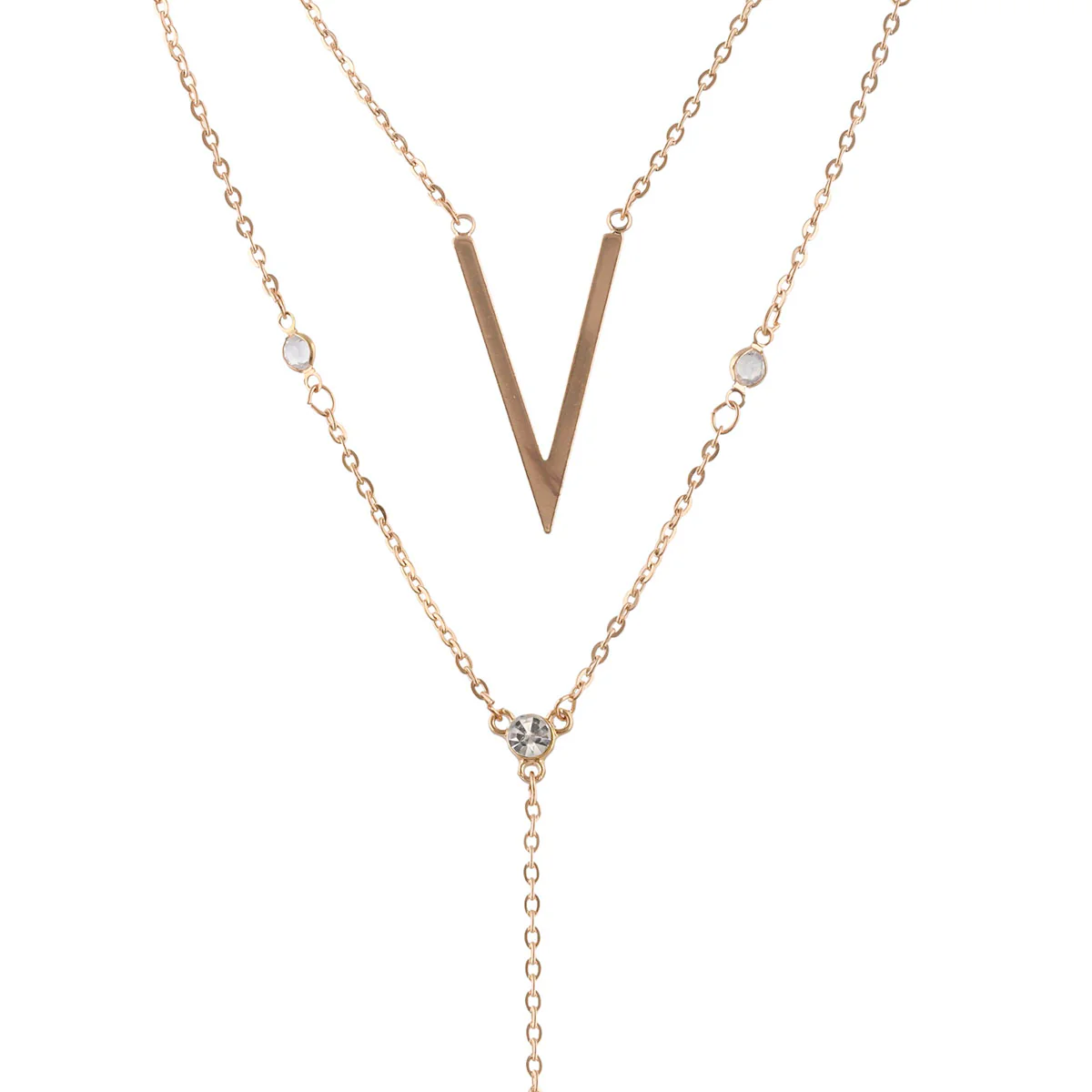 Trendy Essentials Contemporary Lightly Embellished Brass Gold Plated Layered Necklace - Image 5