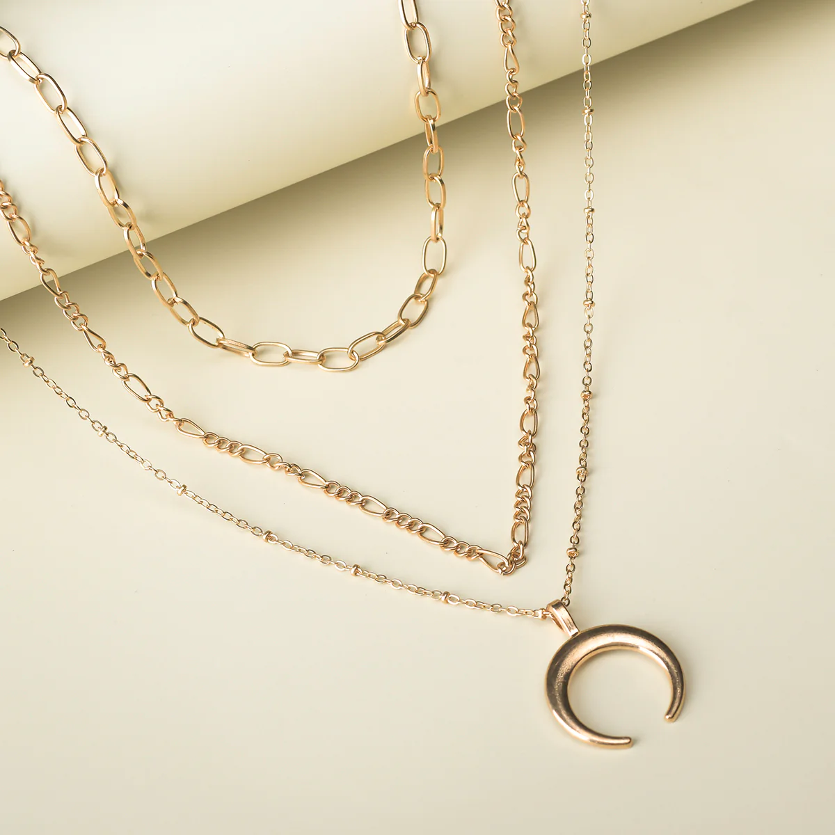 Trendy Essentials Crescent Layered Gold Plated Brass Necklace