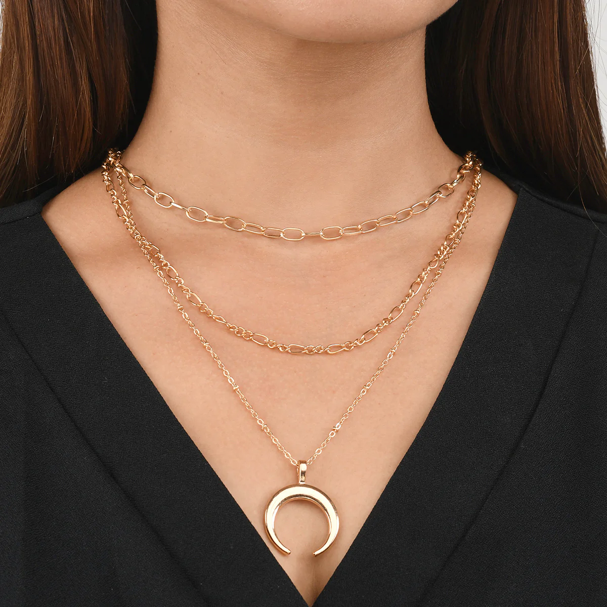 Trendy Essentials Crescent Layered Gold Plated Brass Necklace - Image 2