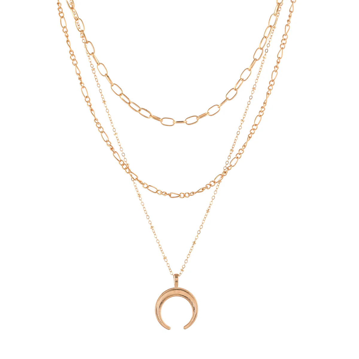 Trendy Essentials Crescent Layered Gold Plated Brass Necklace - Image 4