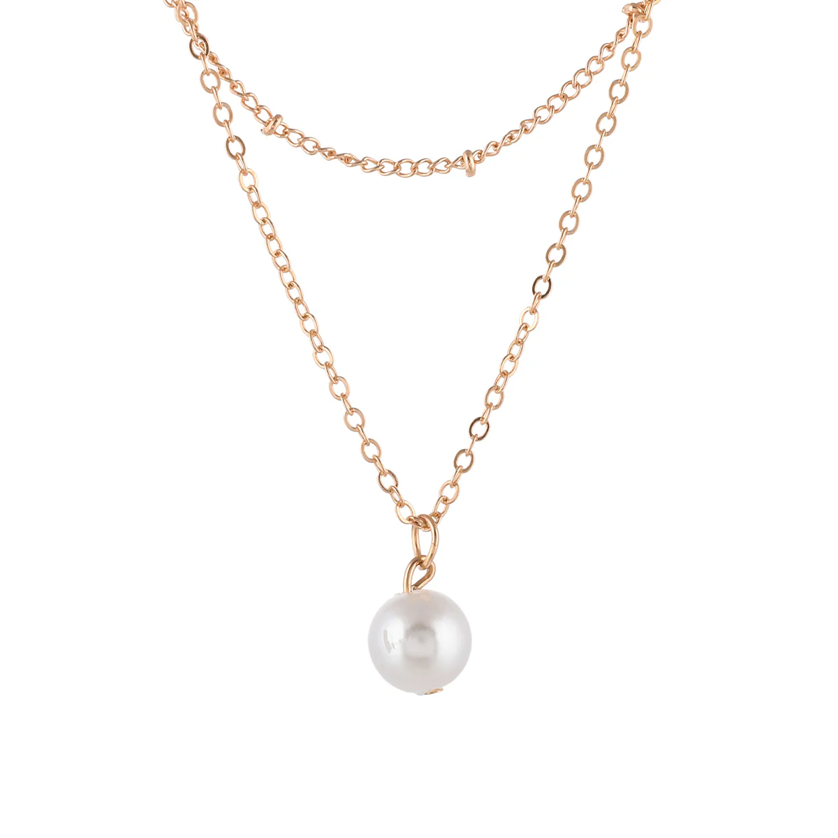 Trendy Essentials Delicate Faux Pearl Adorned Gold Plated Thin Brass Necklace - Image 5