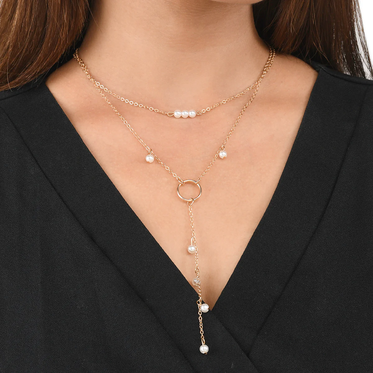 Trendy Essentials Faux Pearls Embellished Delicate Gold Plated Brass Necklace - Image 2
