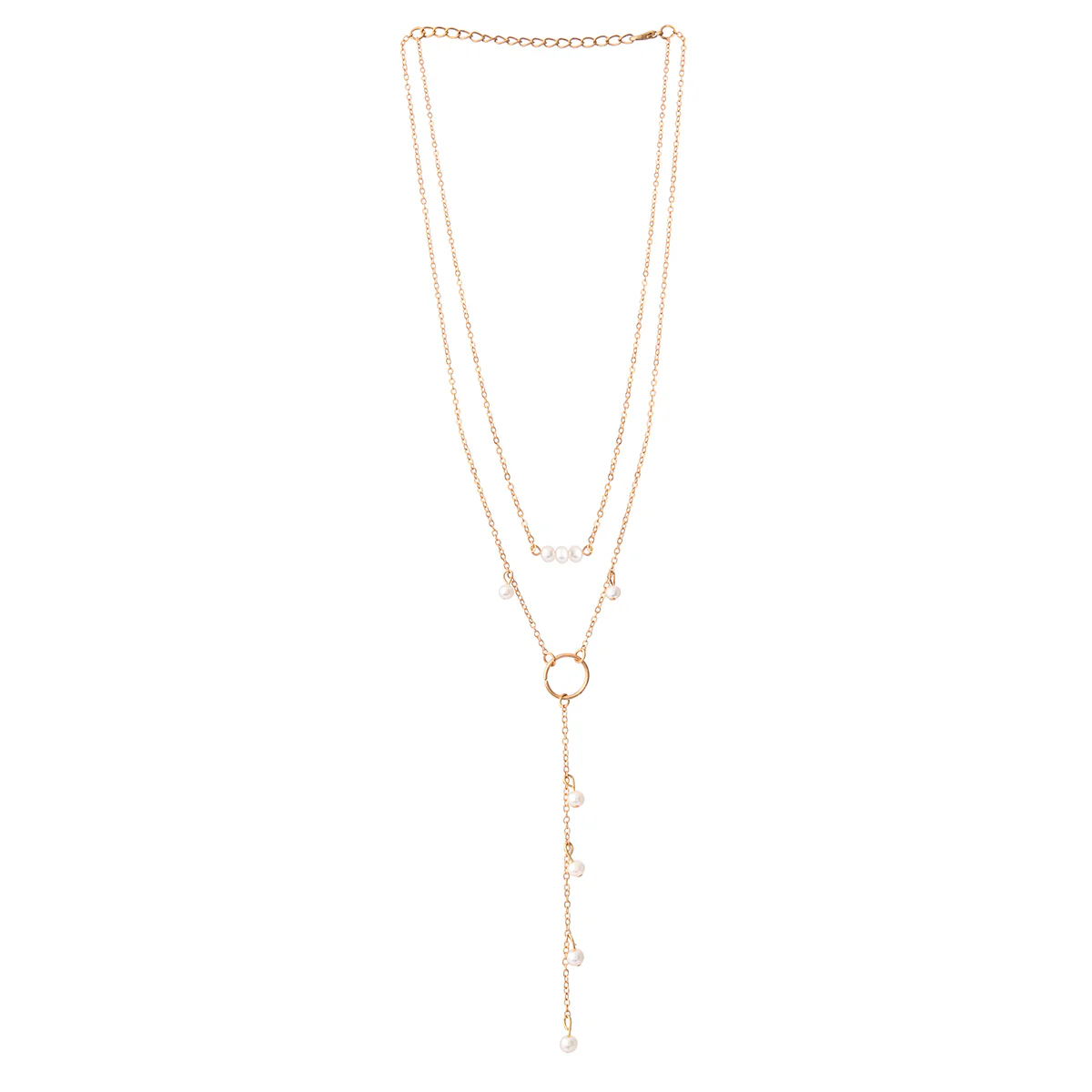 Trendy Essentials Faux Pearls Embellished Delicate Gold Plated Brass Necklace - Image 3