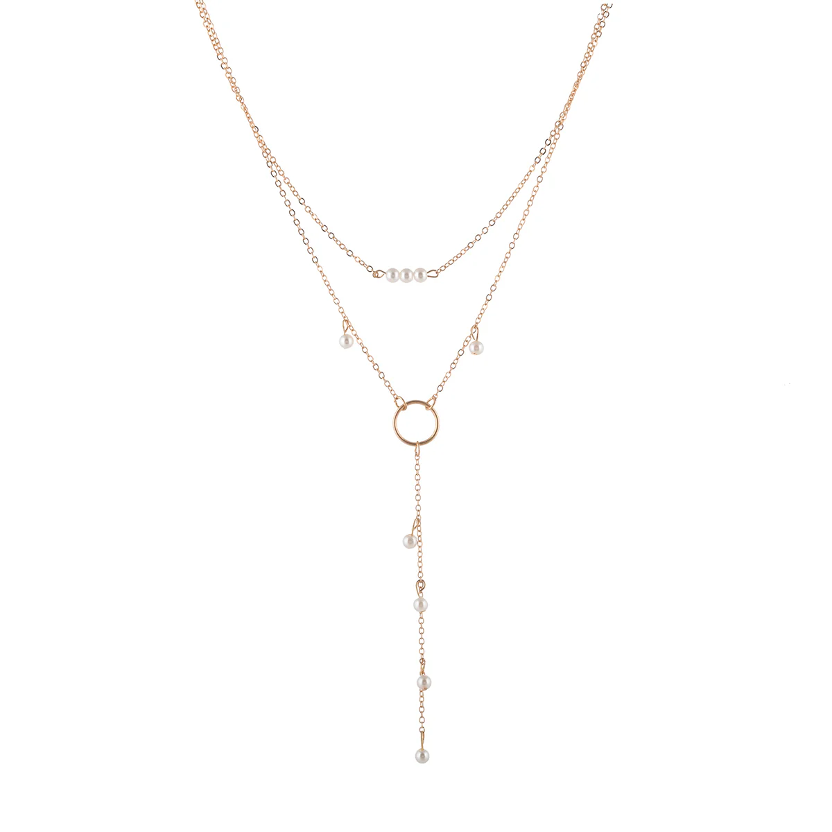 Trendy Essentials Faux Pearls Embellished Delicate Gold Plated Brass Necklace - Image 4