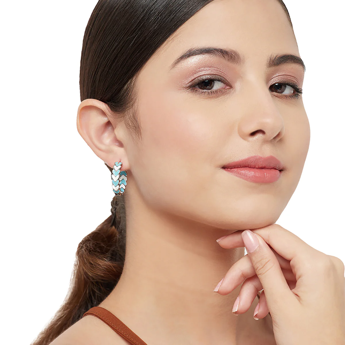 Trendy Hoops Blue and White Elegant Earrings - Image 2