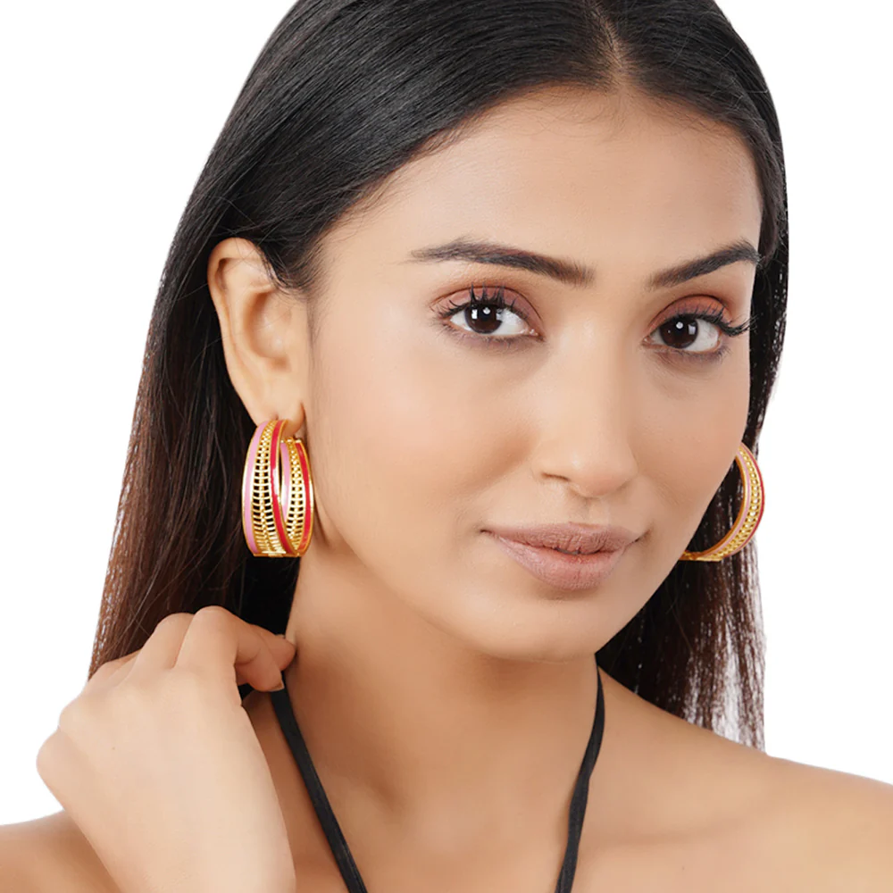 Trendy Hoops Gold Plated Brass Earrings with Design - Image 2