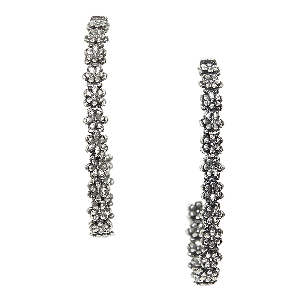 Trendy Hoops Silver Plated Black Designed Sleek Earrings - Image 2