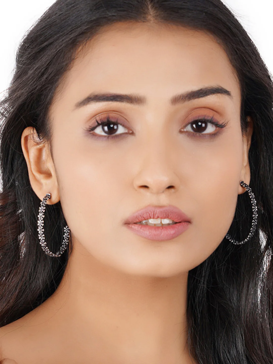 Trendy Hoops Silver Plated Black Designed Sleek Earrings - Image 6