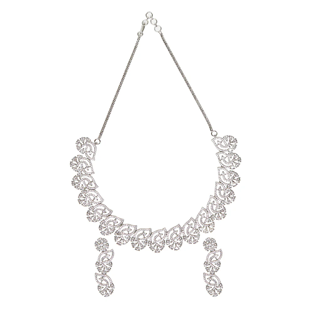 Silver Plated Brass Jewellery Set with Triangle & Round CZ Cuts - Image 3