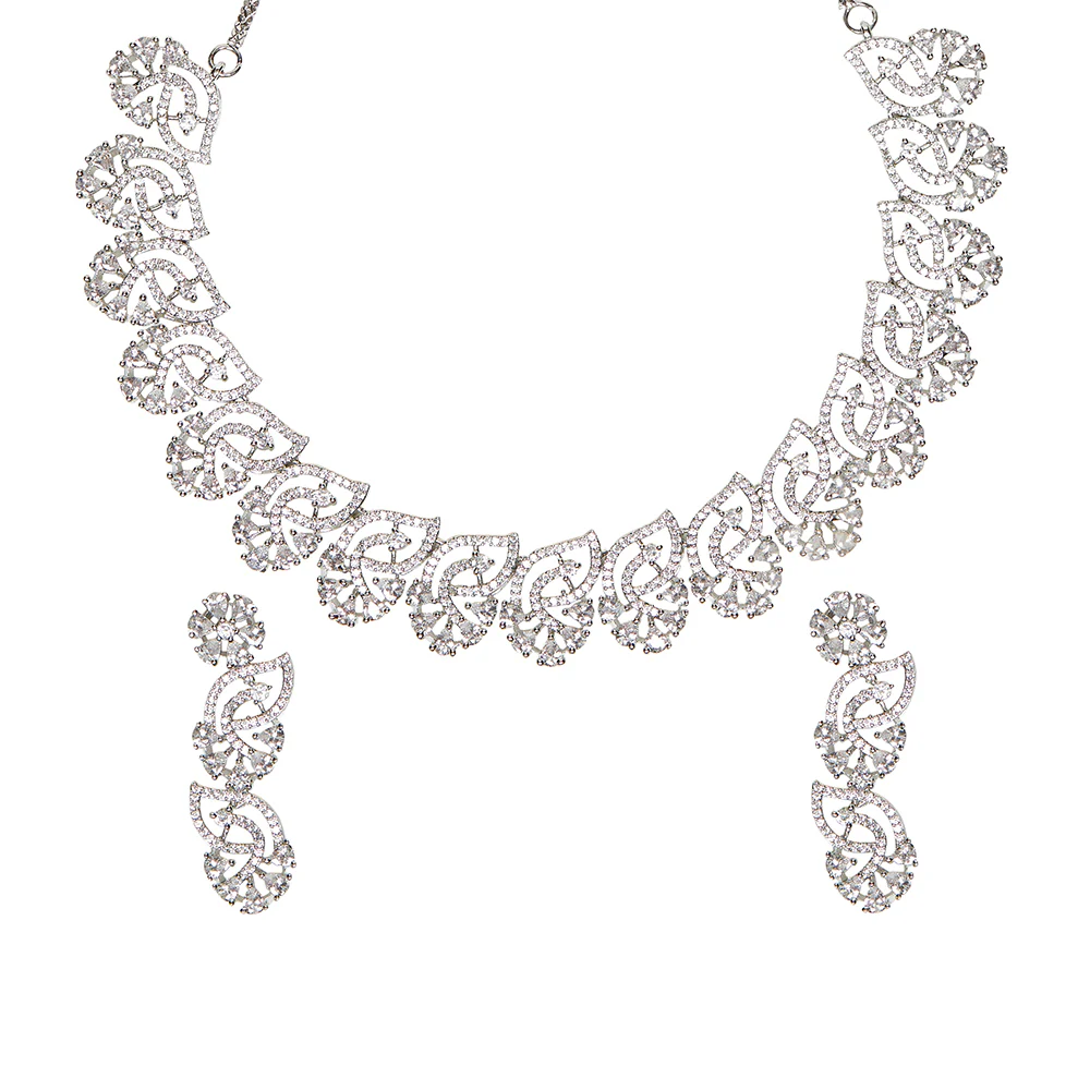 Silver Plated Brass Jewellery Set with Triangle & Round CZ Cuts - Image 4