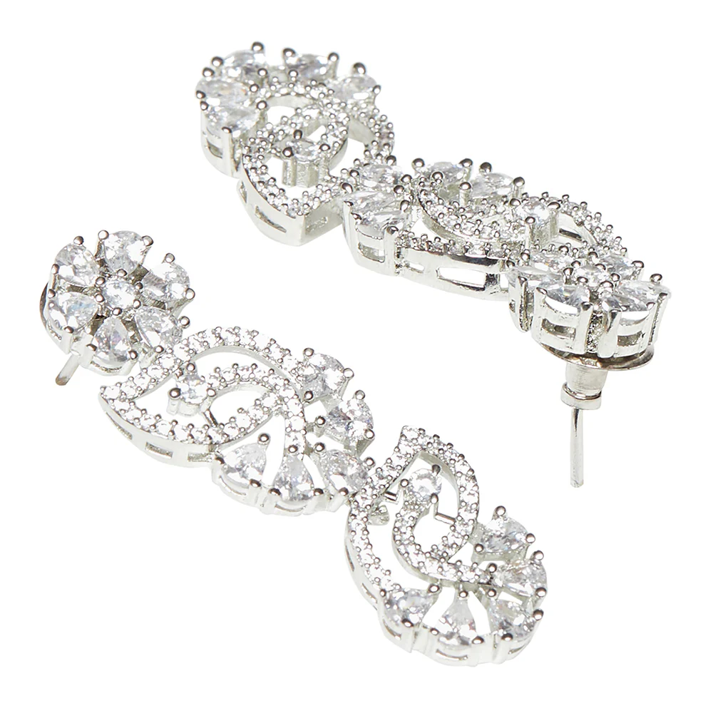 Silver Plated Brass Jewellery Set with Triangle & Round CZ Cuts - Image 5