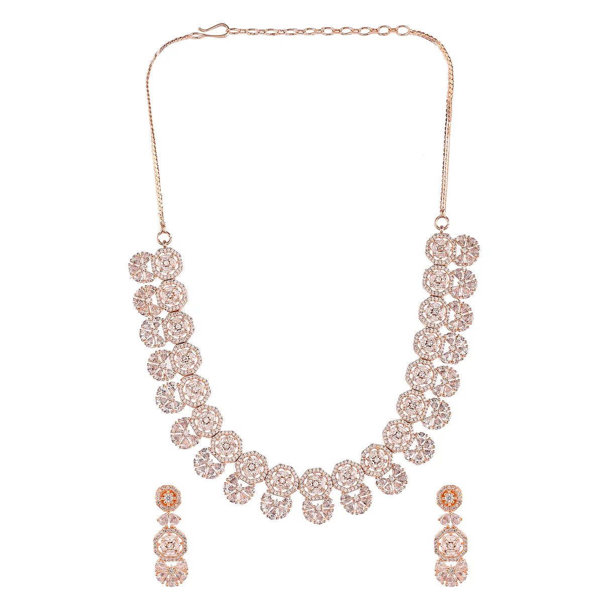 CZ Adorned Silver Plated Brass Jewellery Set - Triangle & Round - Image 3