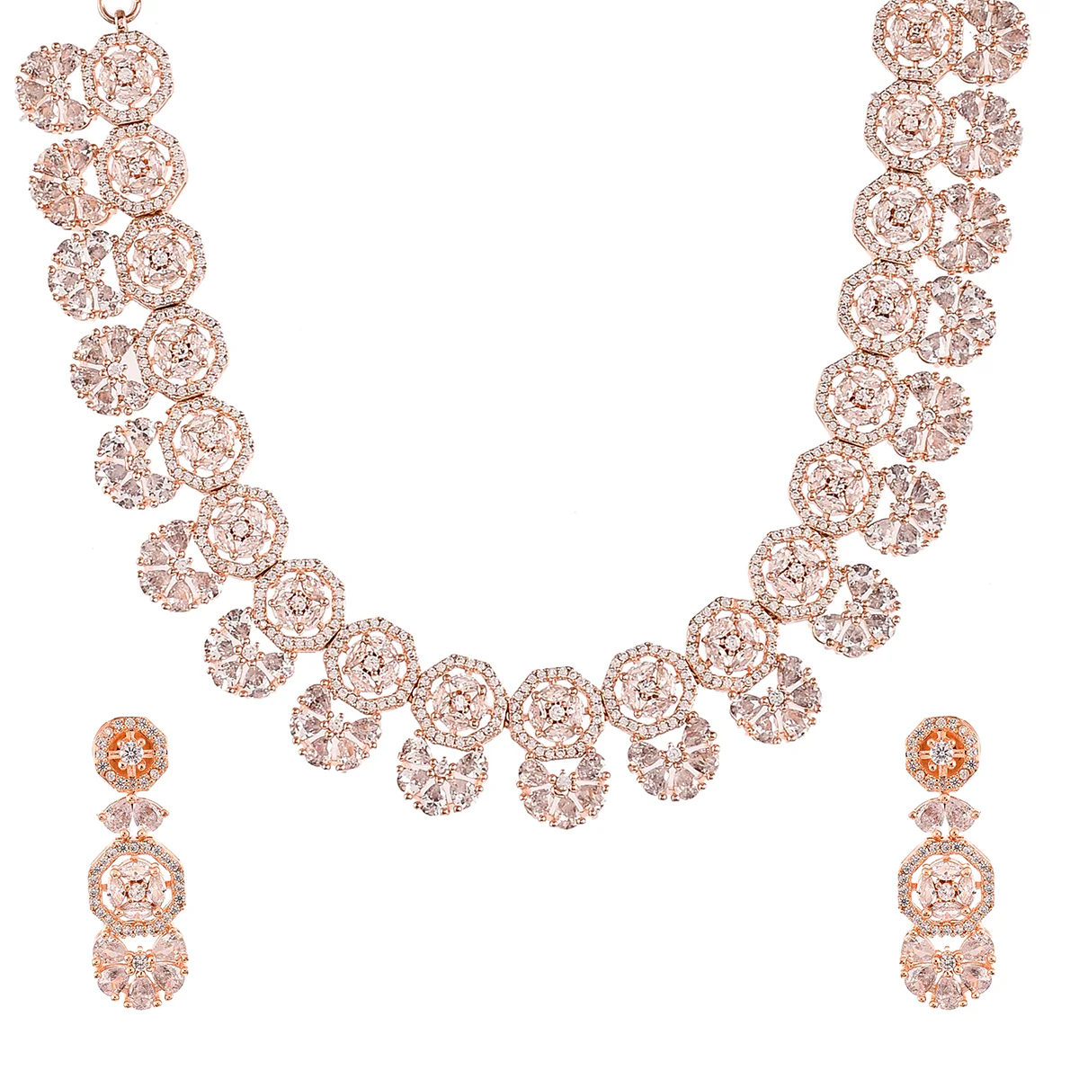 CZ Adorned Silver Plated Brass Jewellery Set - Triangle & Round - Image 4