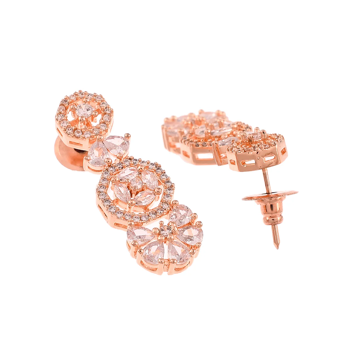 CZ Adorned Silver Plated Brass Jewellery Set - Triangle & Round - Image 5