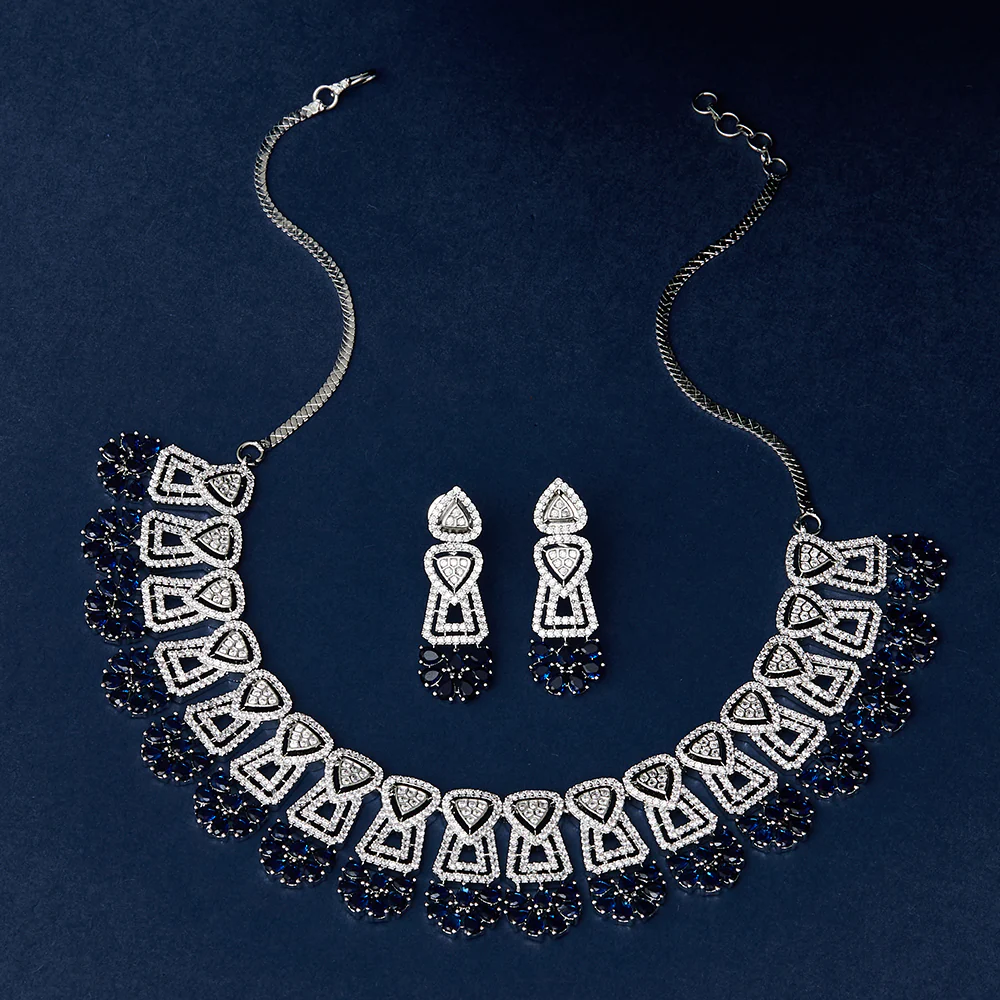 Triangle Cut CZ Embellished Silver Plated Brass Jewellery Set