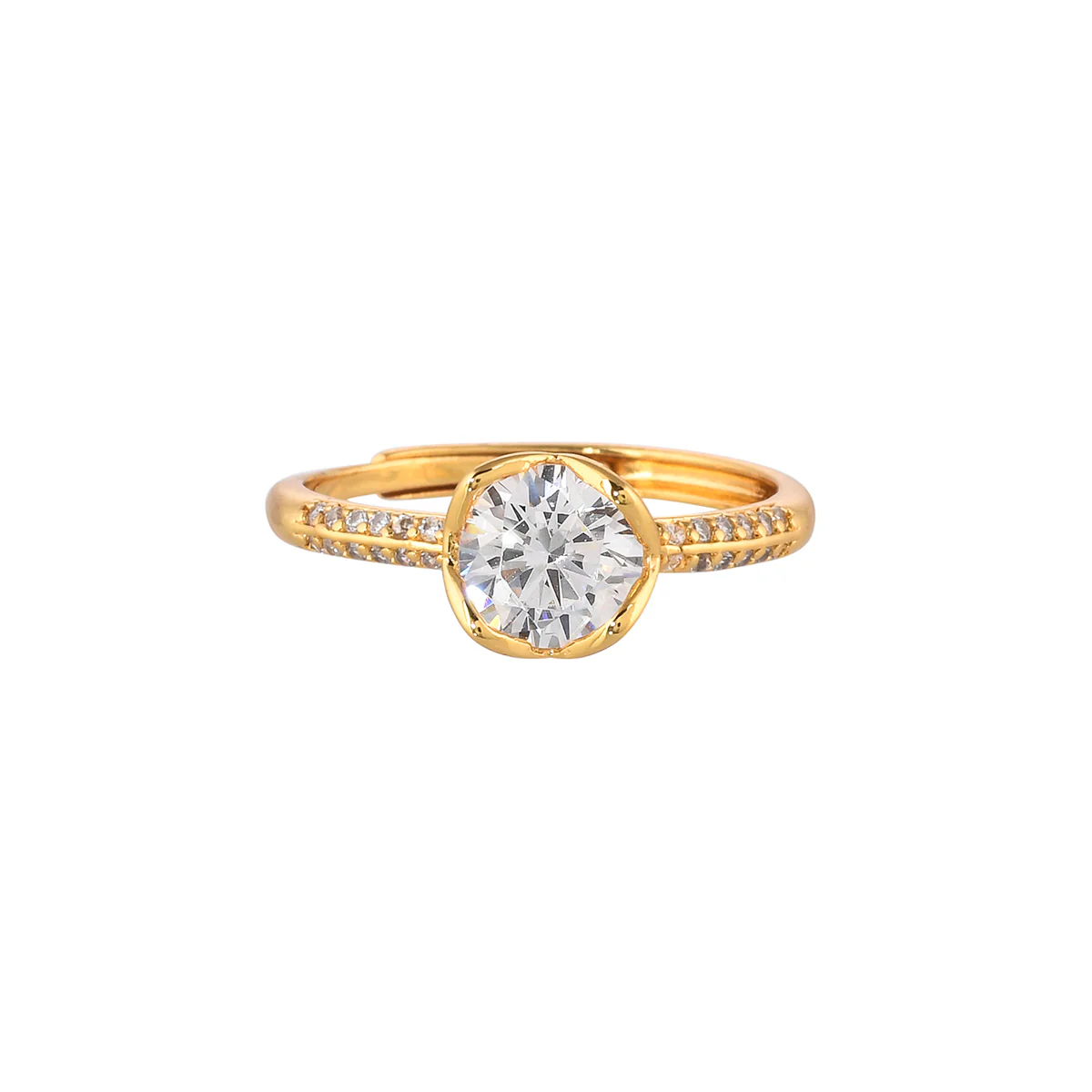 Triangle Motif Round Cut Zircon Gold Plated Brass Ring - Image 3