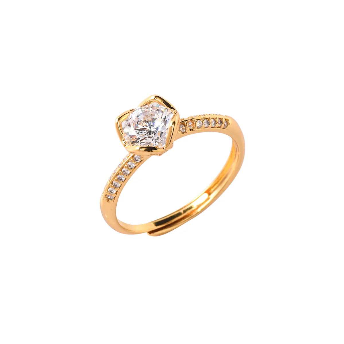 Triangle Motif Round Cut Zircon Gold Plated Brass Ring - Image 4