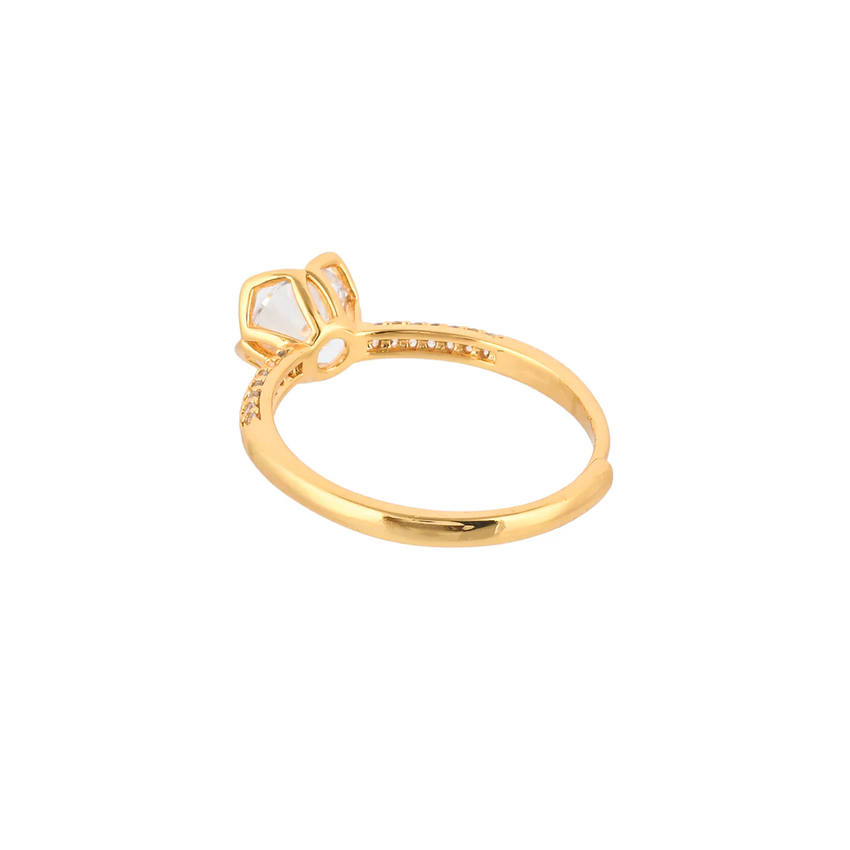 Triangle Motif Round Cut Zircon Gold Plated Brass Ring - Image 5