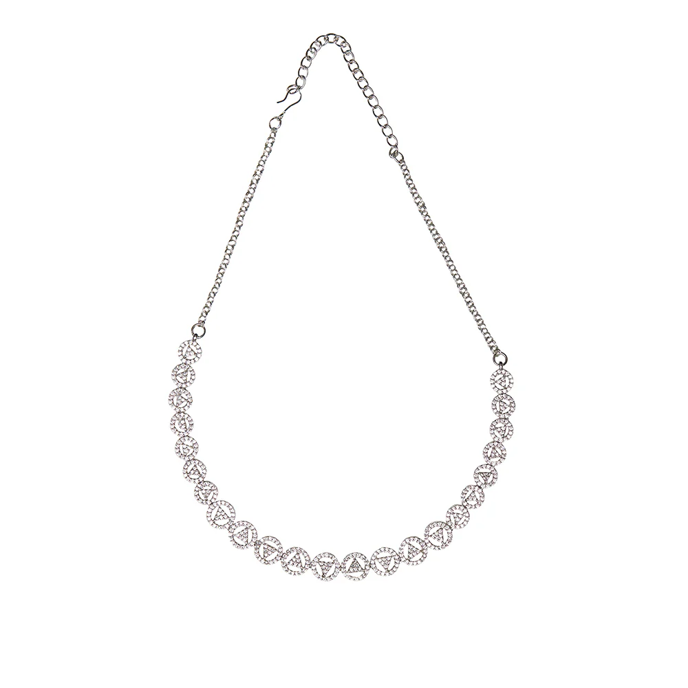 Triangles and Circles Silver Toned Brass Necklace Set - Image 4