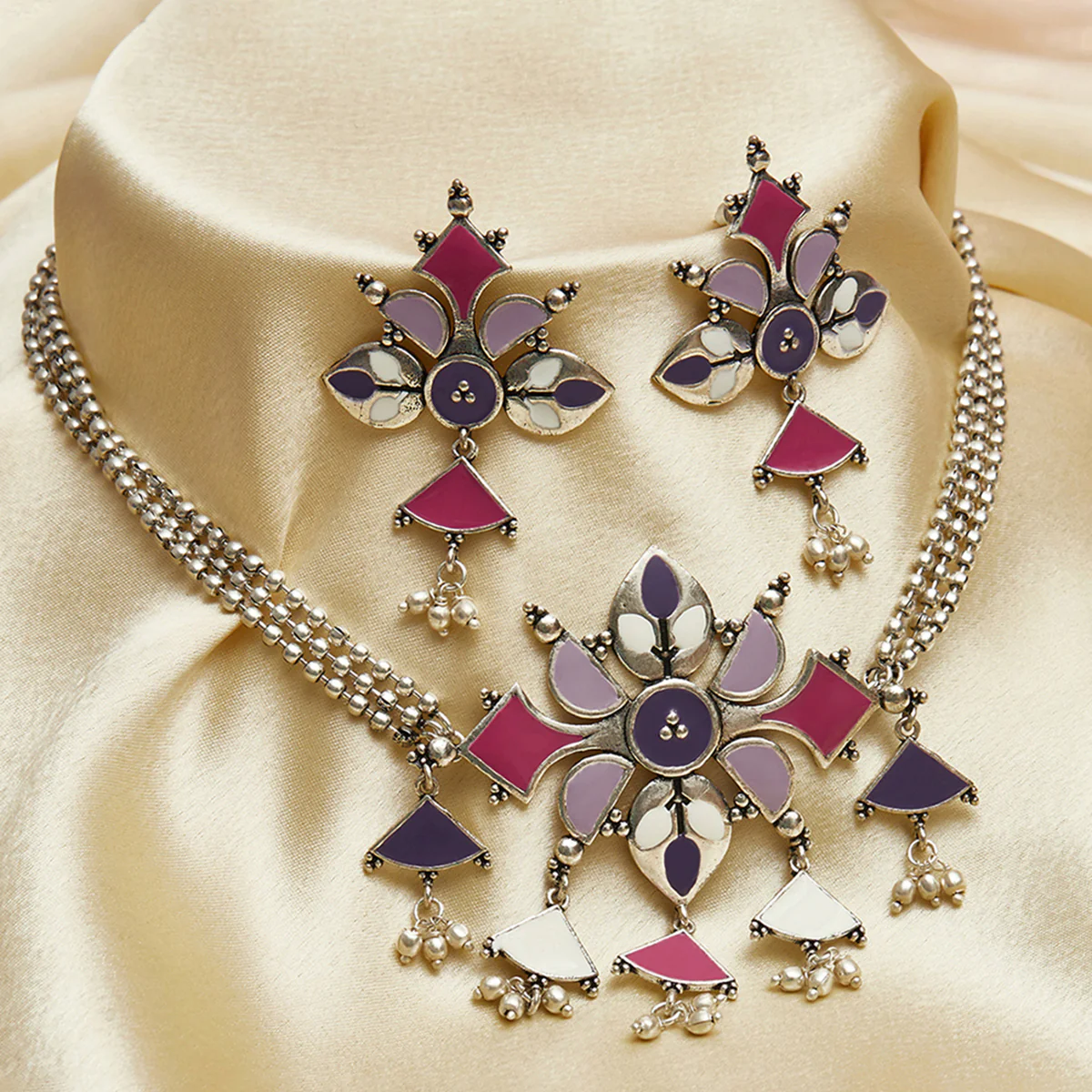 Festive Hues Colourful Silver Toned Jewellery Set