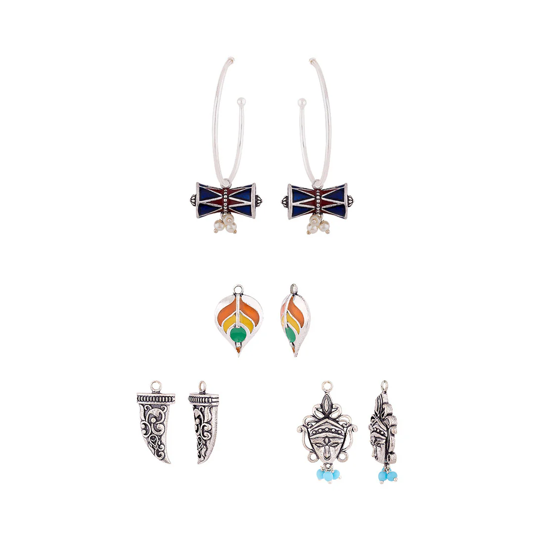 Tribal Inspired Motifs Mix-n-Match Earrings Chain Bracelet Combo - Image 6