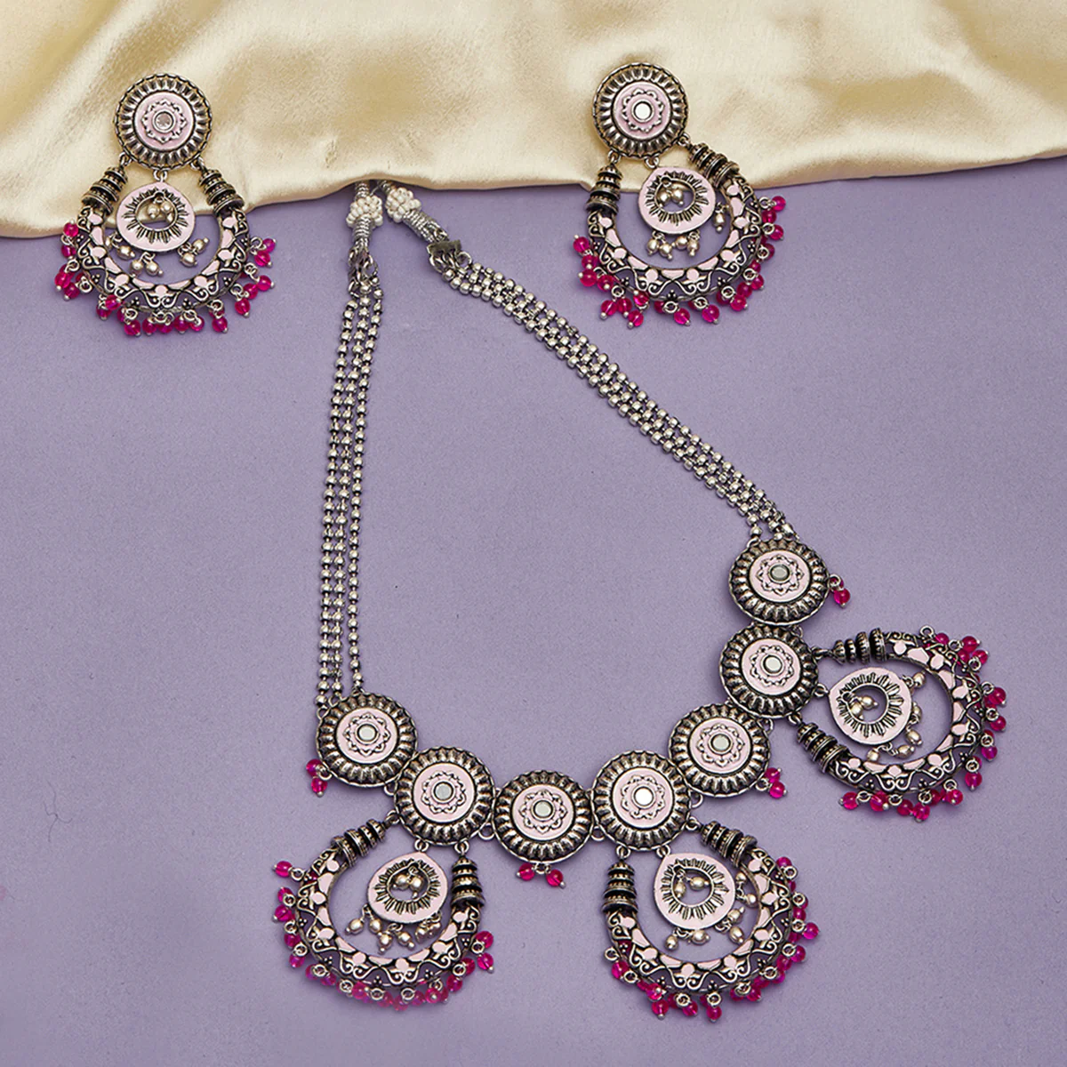 Festive Hues Oxidised Silver Jewellery Set